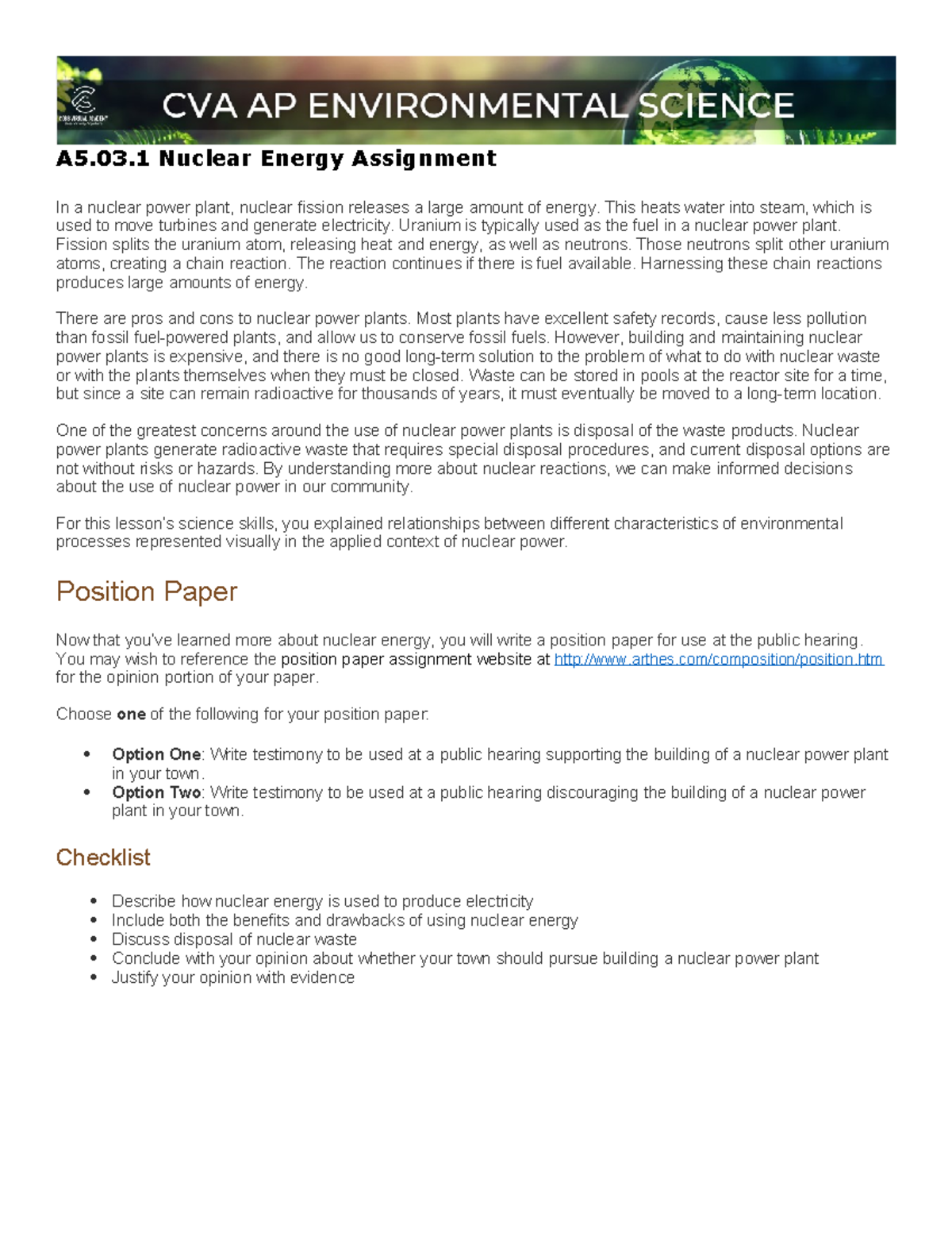 A5.03 Nuclear Energy Assignment: Pros, Cons & Position Paper Guide ...
