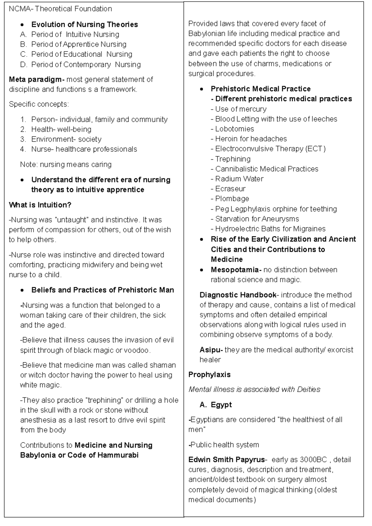 NCMA-1Y1-Week 1: Evolution of Nursing Theories and Practices - Studocu