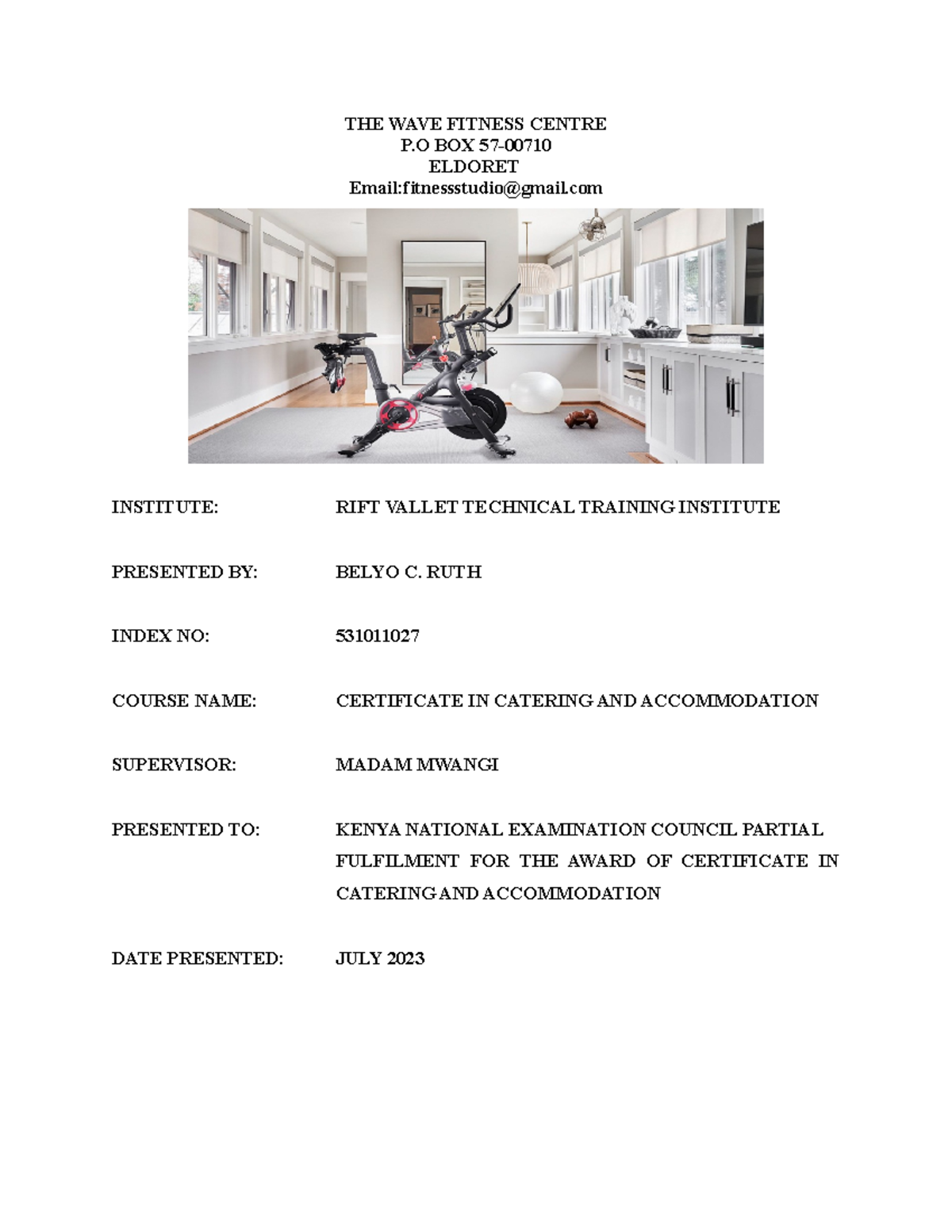 Gym Business Plan for The Wave Fitness Centre - Rvtti 2023 - Studocu