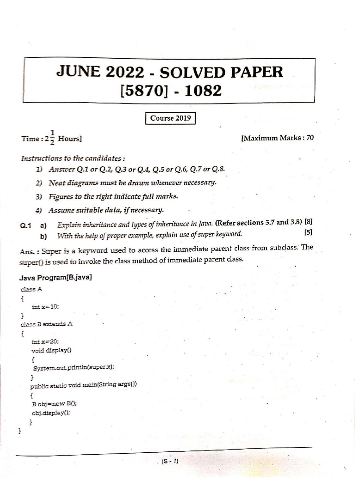 JUNE 2022 SOLVED PAPER 1082 - JAVA Programming Course 2019 - Studocu