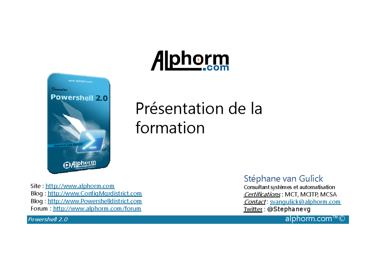 Alphorm.com - support de la Formation Powershell 2 - Présentation de la ...