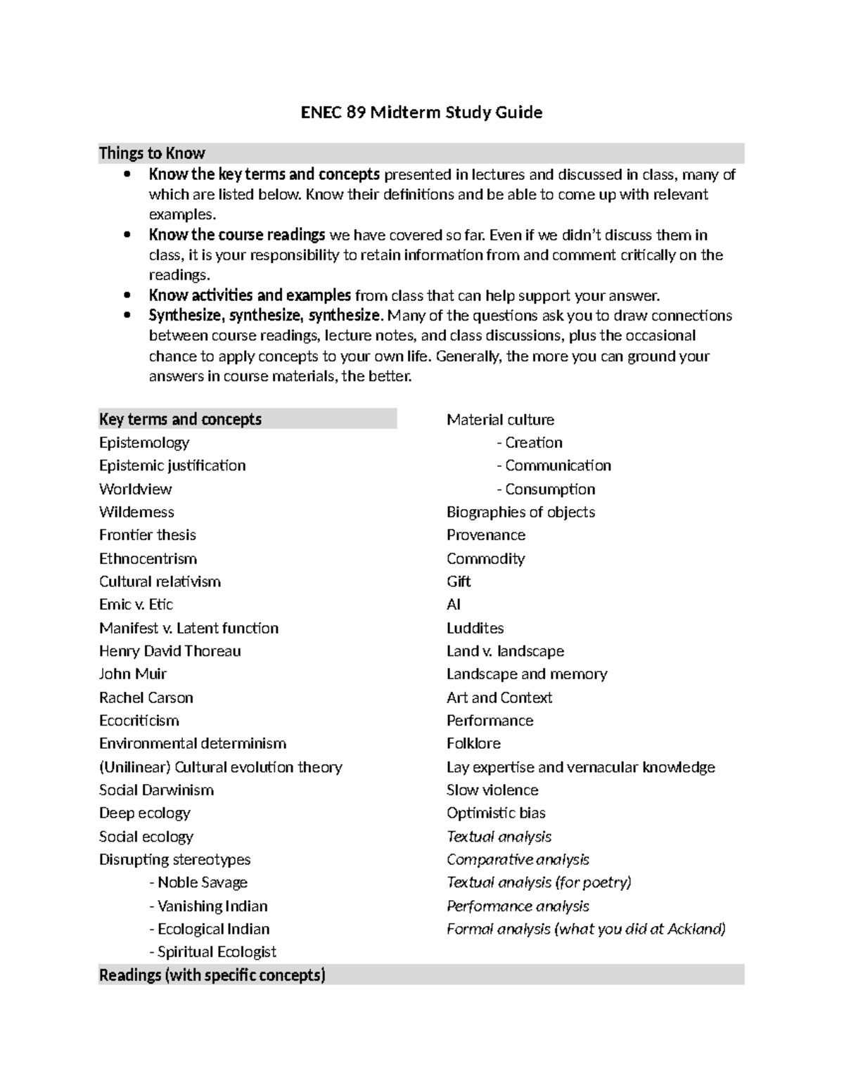 ENEC 89 Midterm Study Guide: Key Terms & Concepts Overview - Studocu