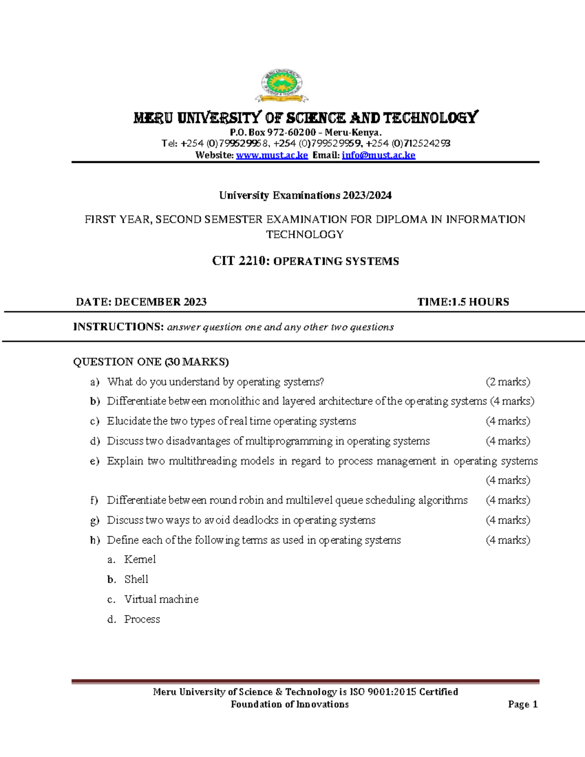 CIT 2210: Operating Systems Final Exam Questions and Guidelines - Studocu
