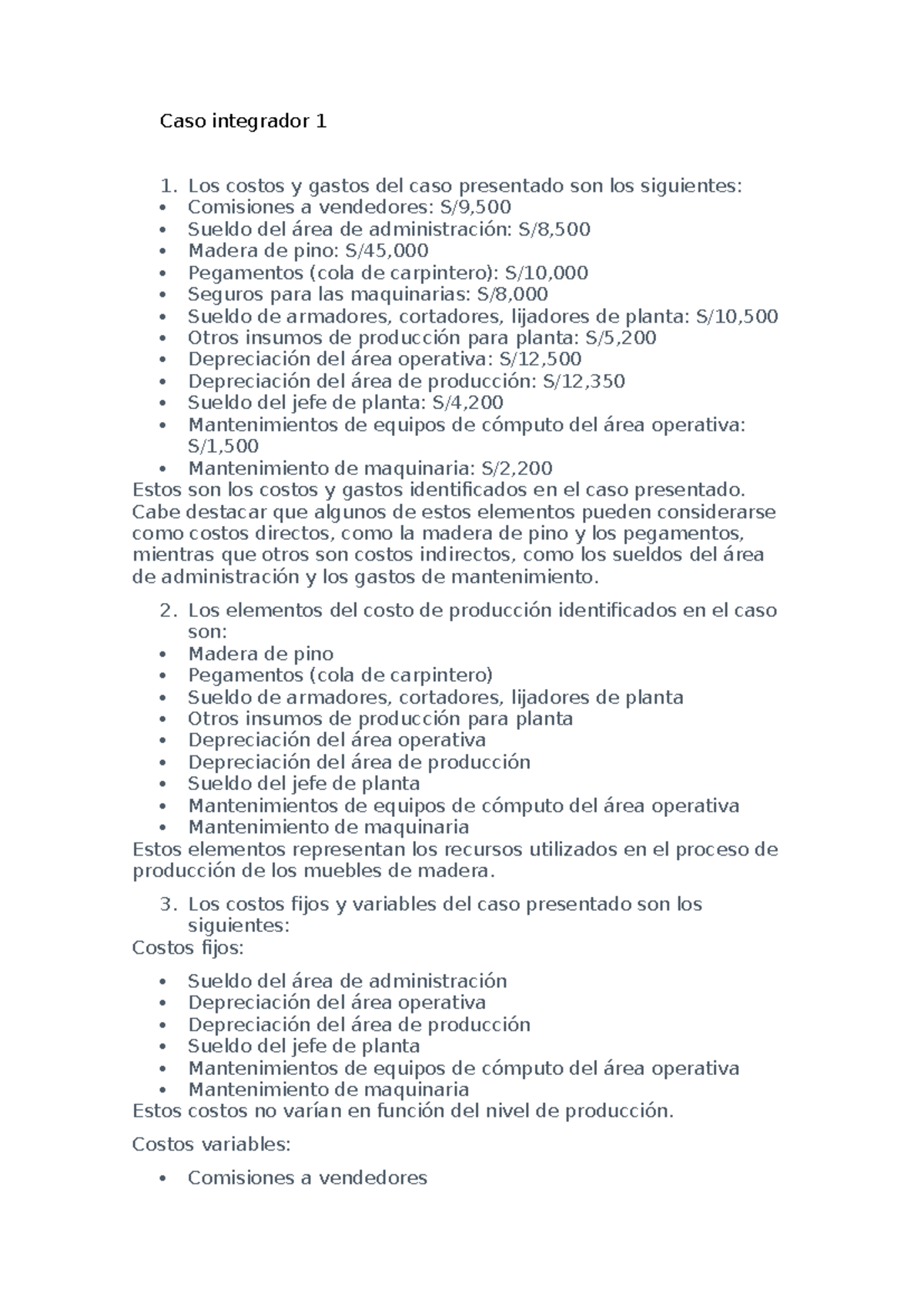 Informe de Costos y Gastos del Caso Integrador Semana 4 - Studocu