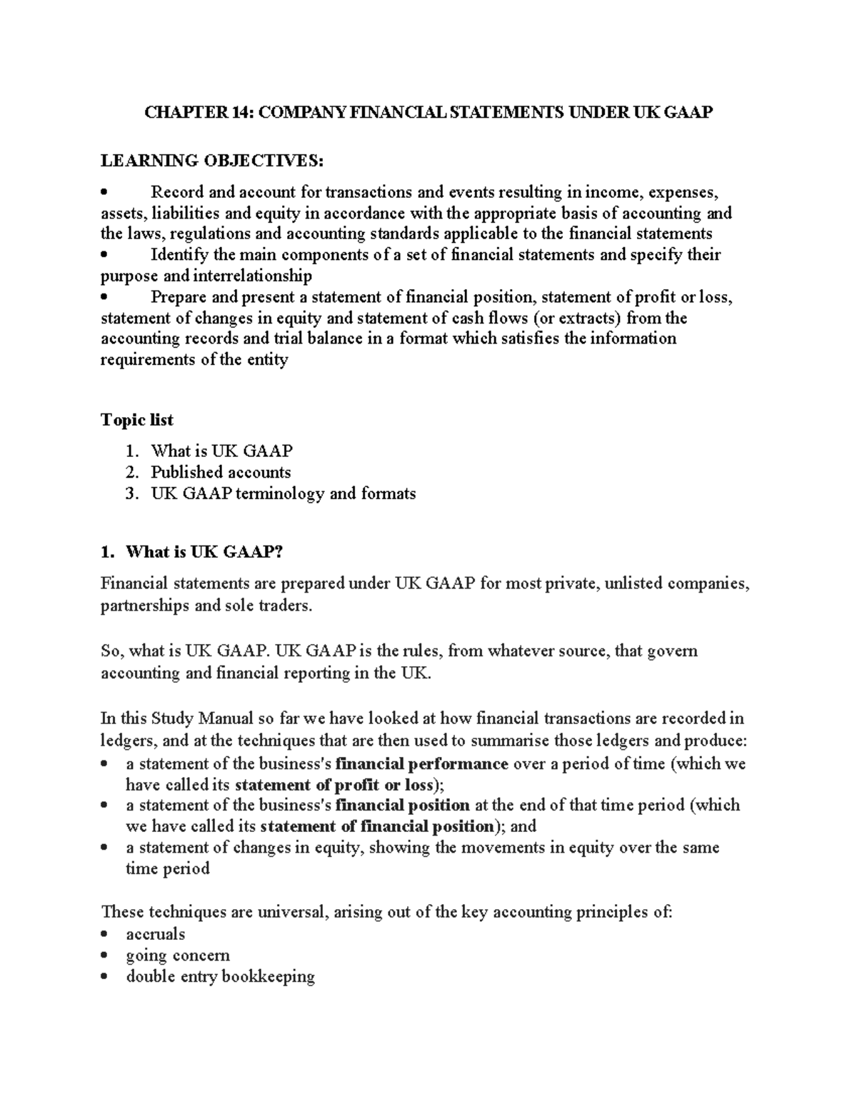 CHAPTER 14: COMPANY FINANCIAL STATEMENTS UNDER UK GAAP - PRACTICE NOTES ...