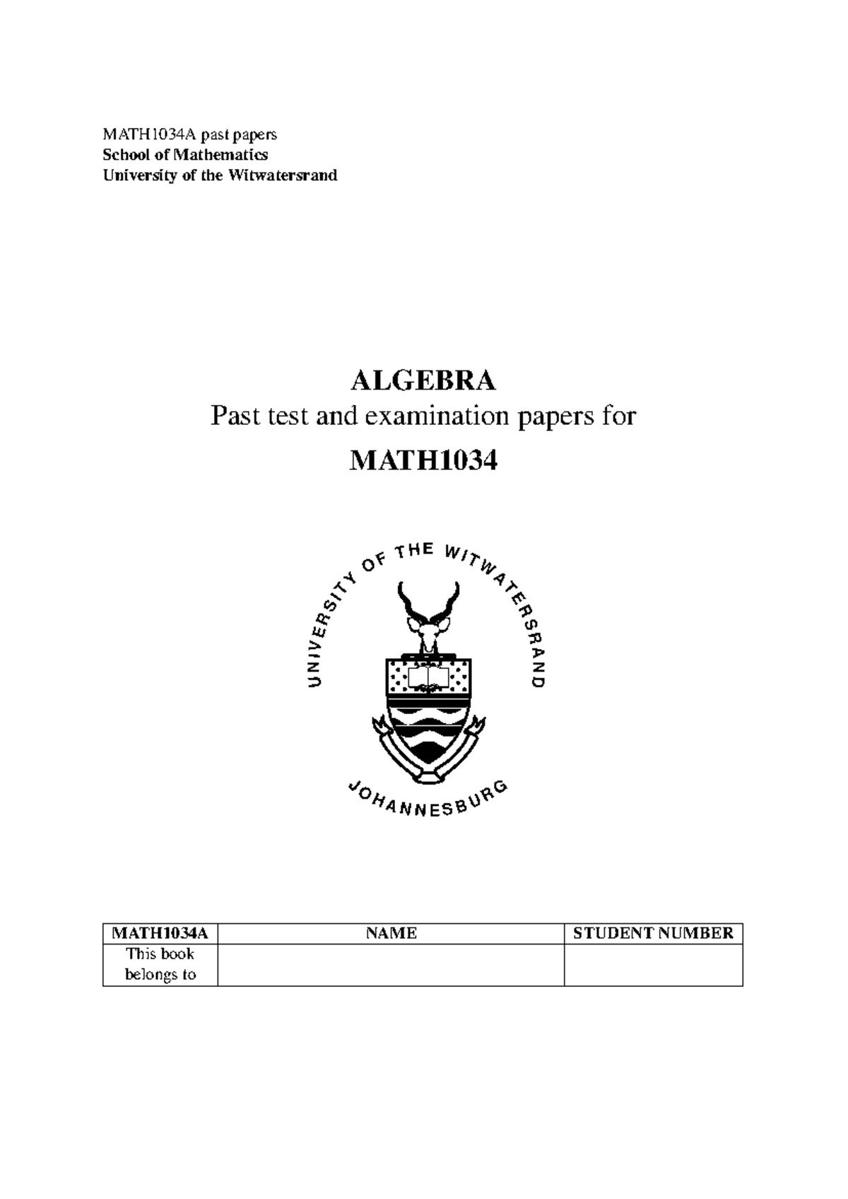 Past papers print ready - MATH1034A past papers School of Mathematics ...