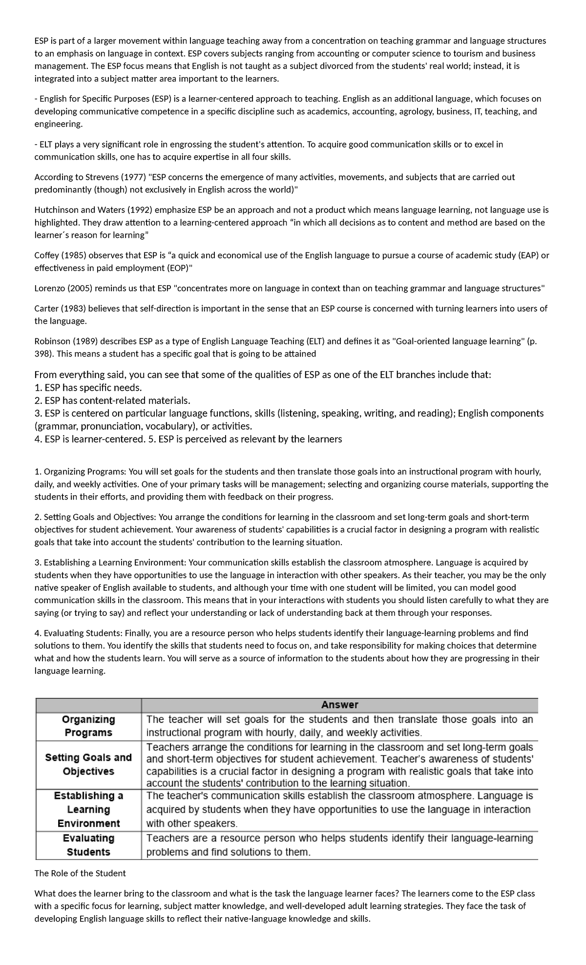 ENG200 ESP Teaching Strategies and Needs Assessment Guide - Studocu