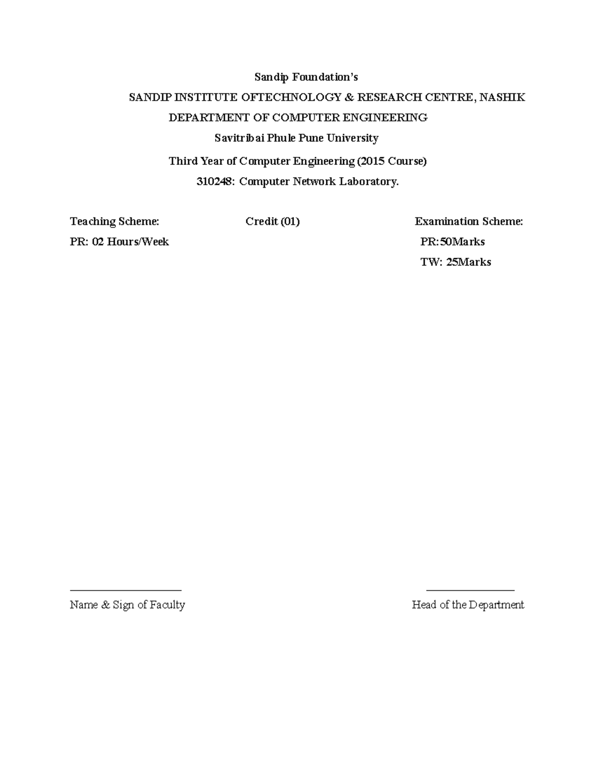 Lab Manual for CNL 310248: Computer Network Laboratory Assignments ...