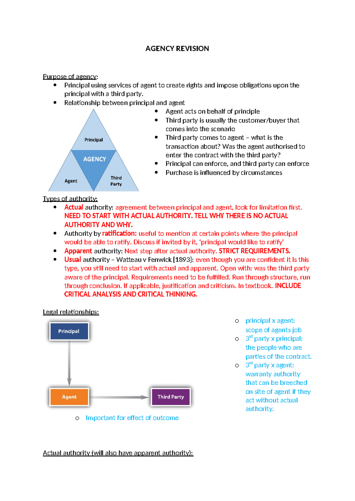 Commercial law revision- Agency - AGENCY REVISION Purpose of agency ...