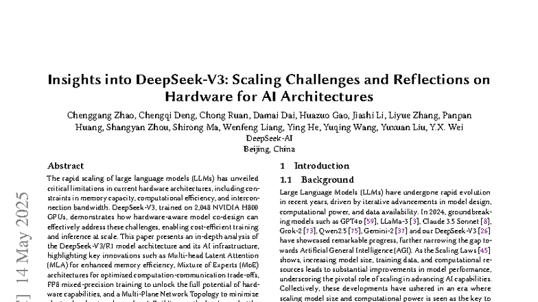 Deep Seek V3 Insights - paper - arXiv:2505 [cs] 14 May 2025 This is the ...