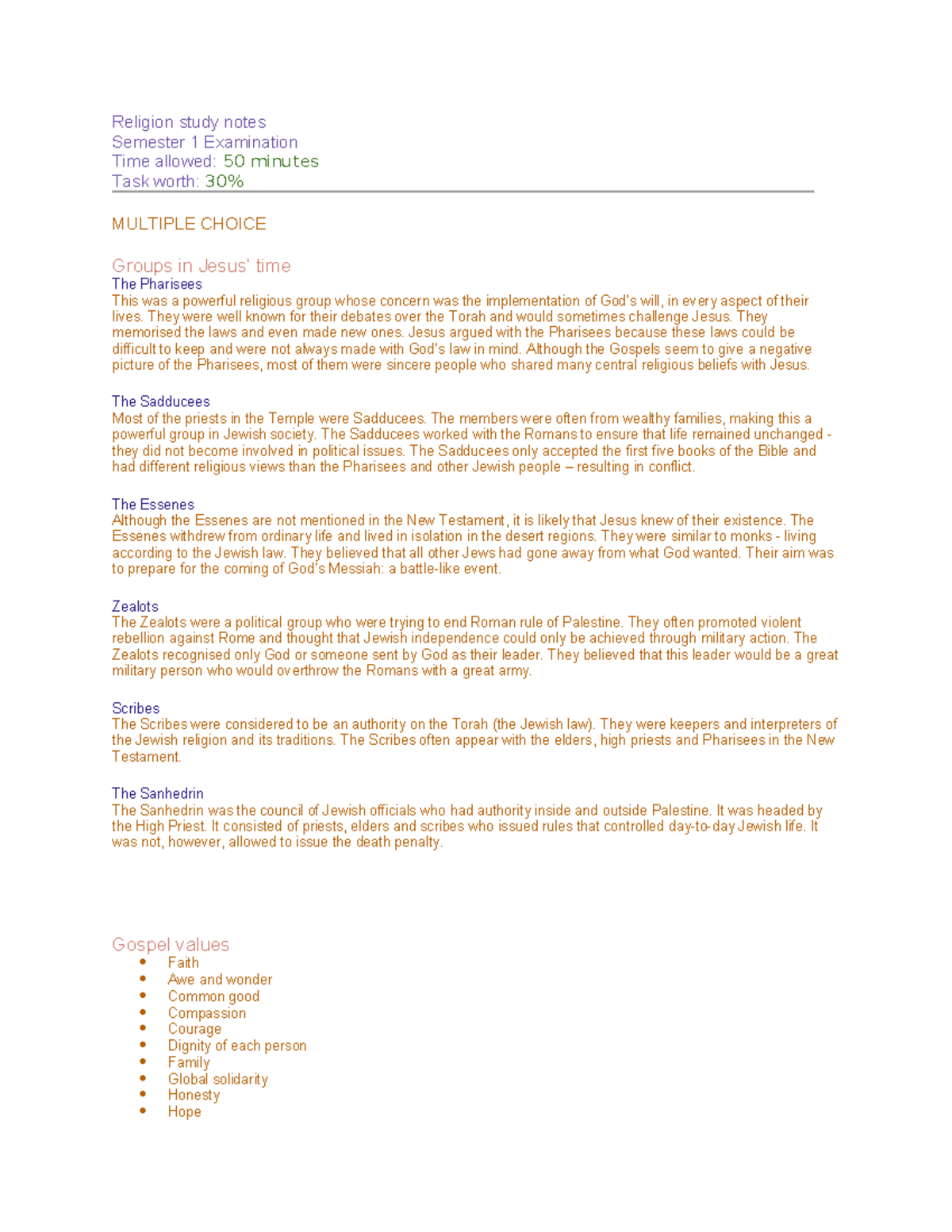 Religion Study Notes: Semester 1 Exam Insights and Key Concepts - Studocu