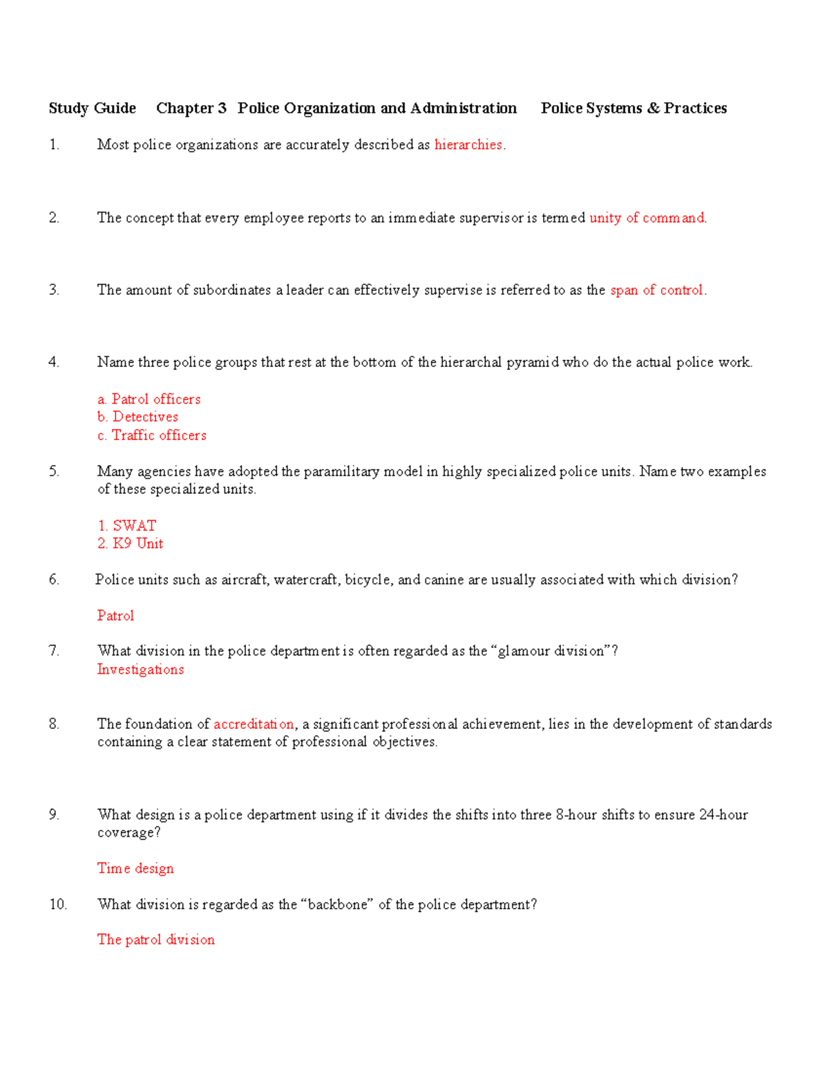 SGuide Ch3 2328 - review - Study Guide Chapter 3 Police Organization ...