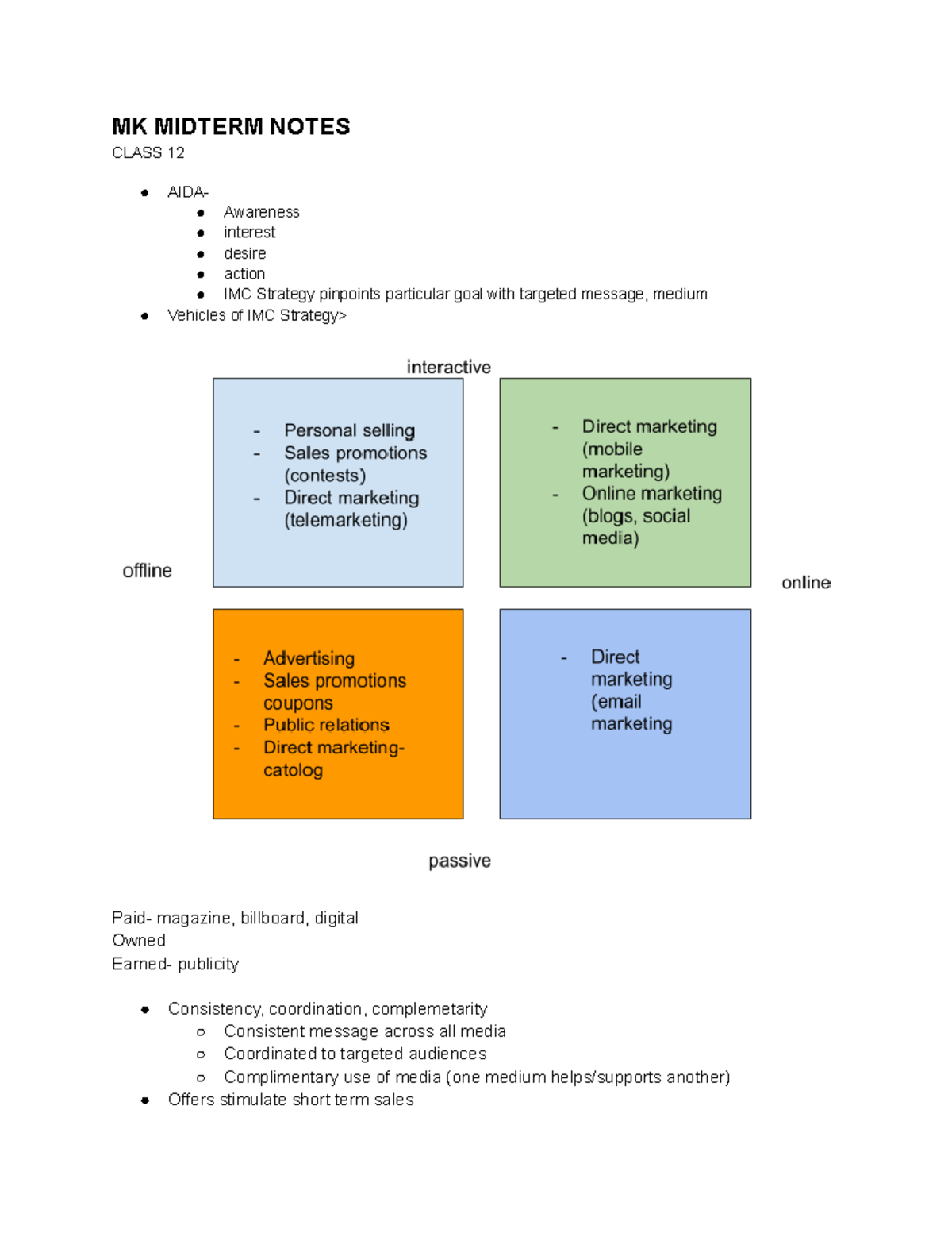 MK MIDTERM NOTES CLASS 12: IMC Strategies & Supply Chain Insights - Studocu