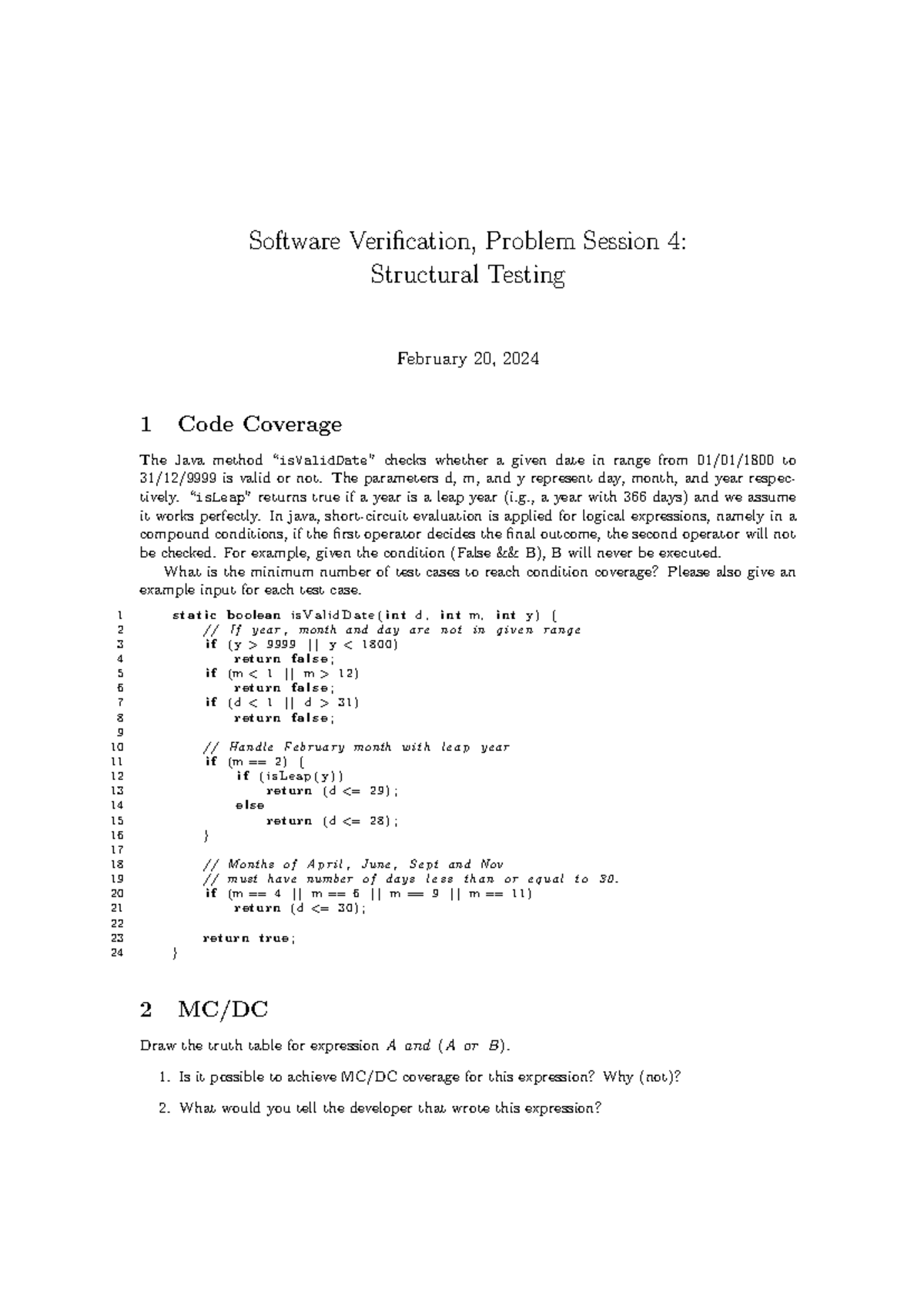 Software Verification PROBSSN 4: Structural Testing & Code Coverage ...