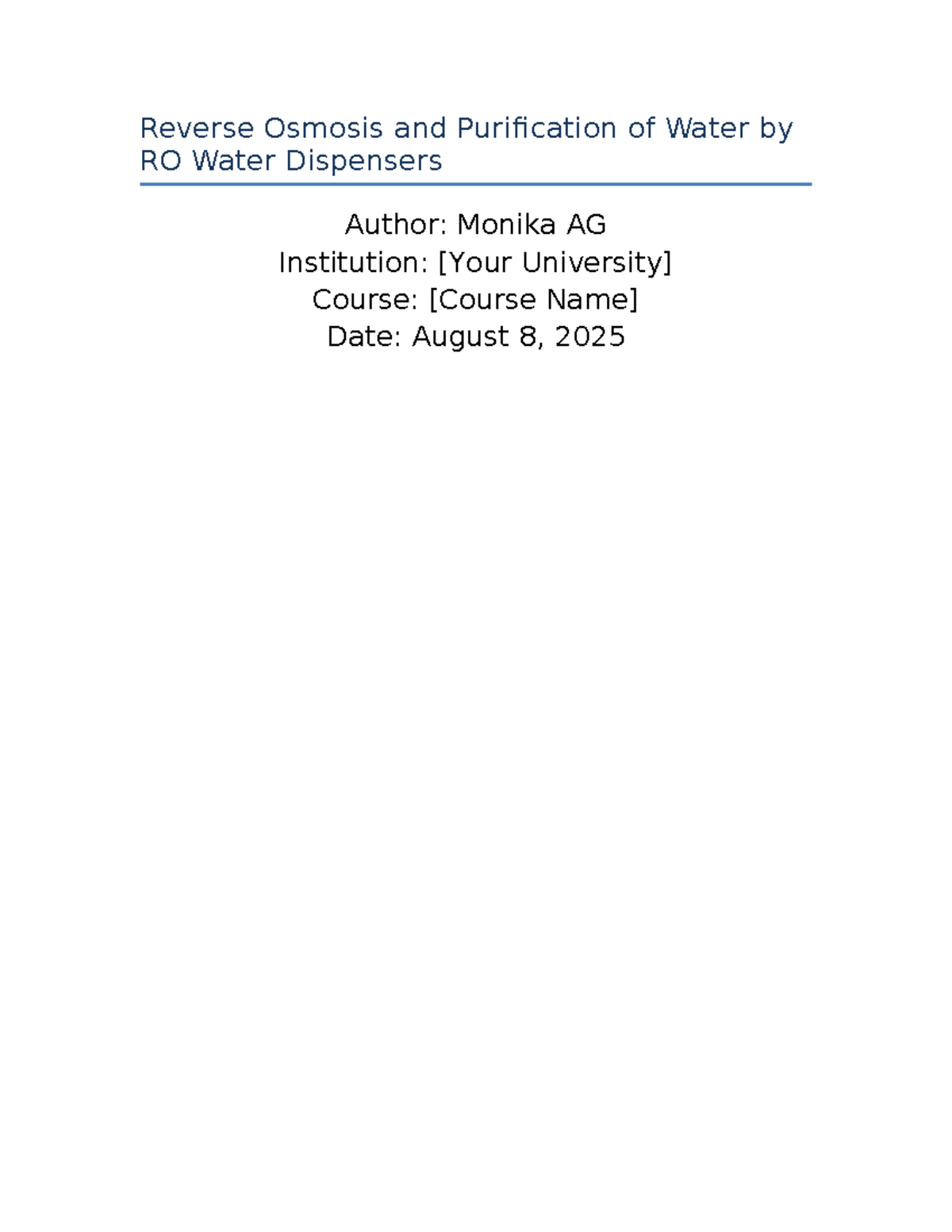 RO Water Purification: Comprehensive Academic Review (25 Pages) - Studocu