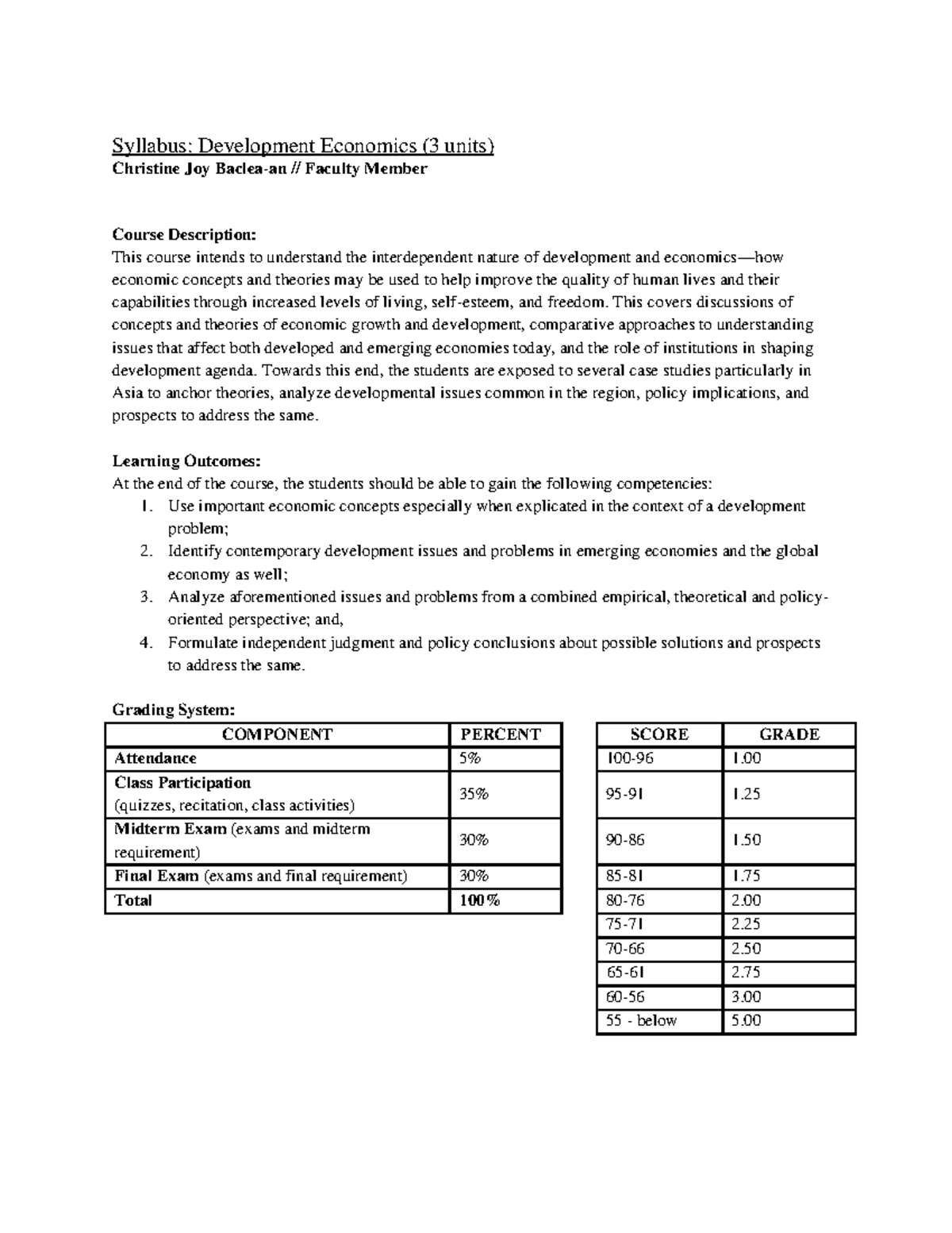 DECO 301: Syllabus for Development Economics Course Overview - Studocu