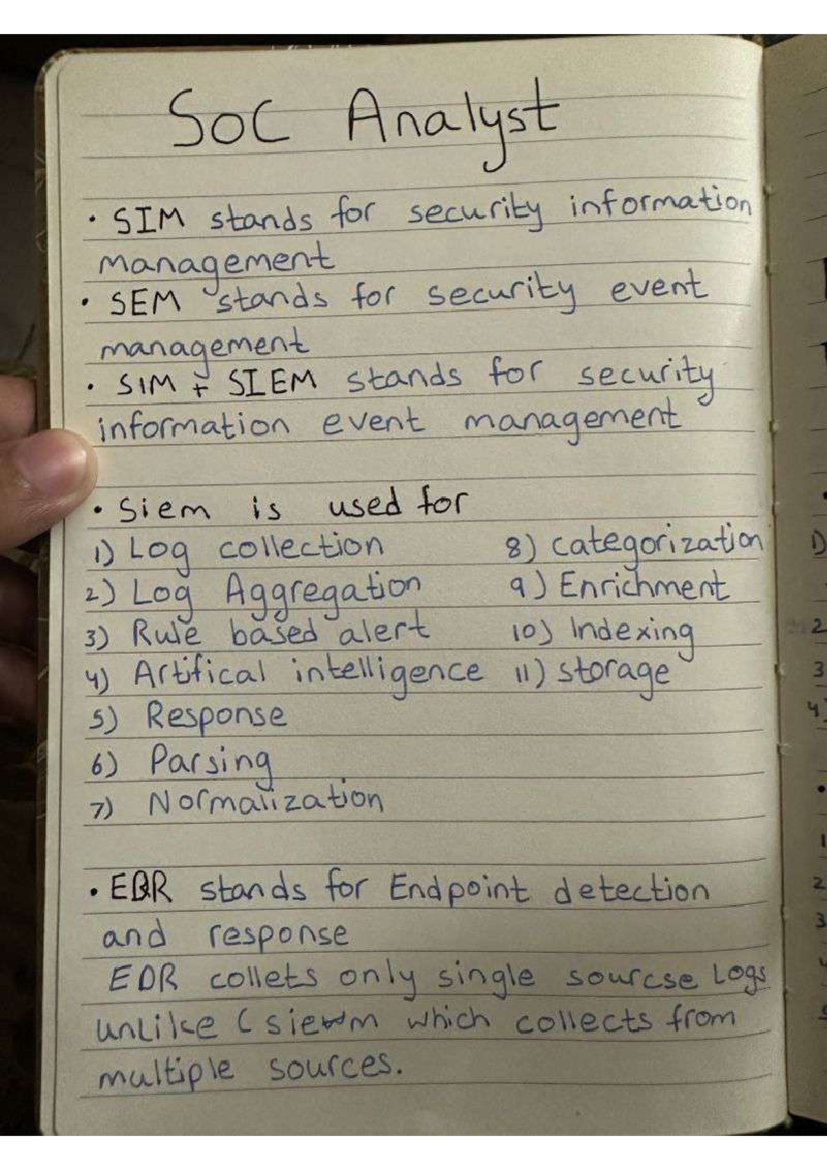 Handwritten Notes for SOC Analyst (SOC 101) - Key Concepts & Tools ...