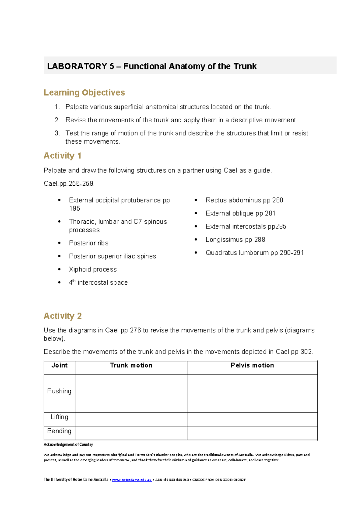 LAB 5: Functional Anatomy of the Trunk - Learning Objectives ...