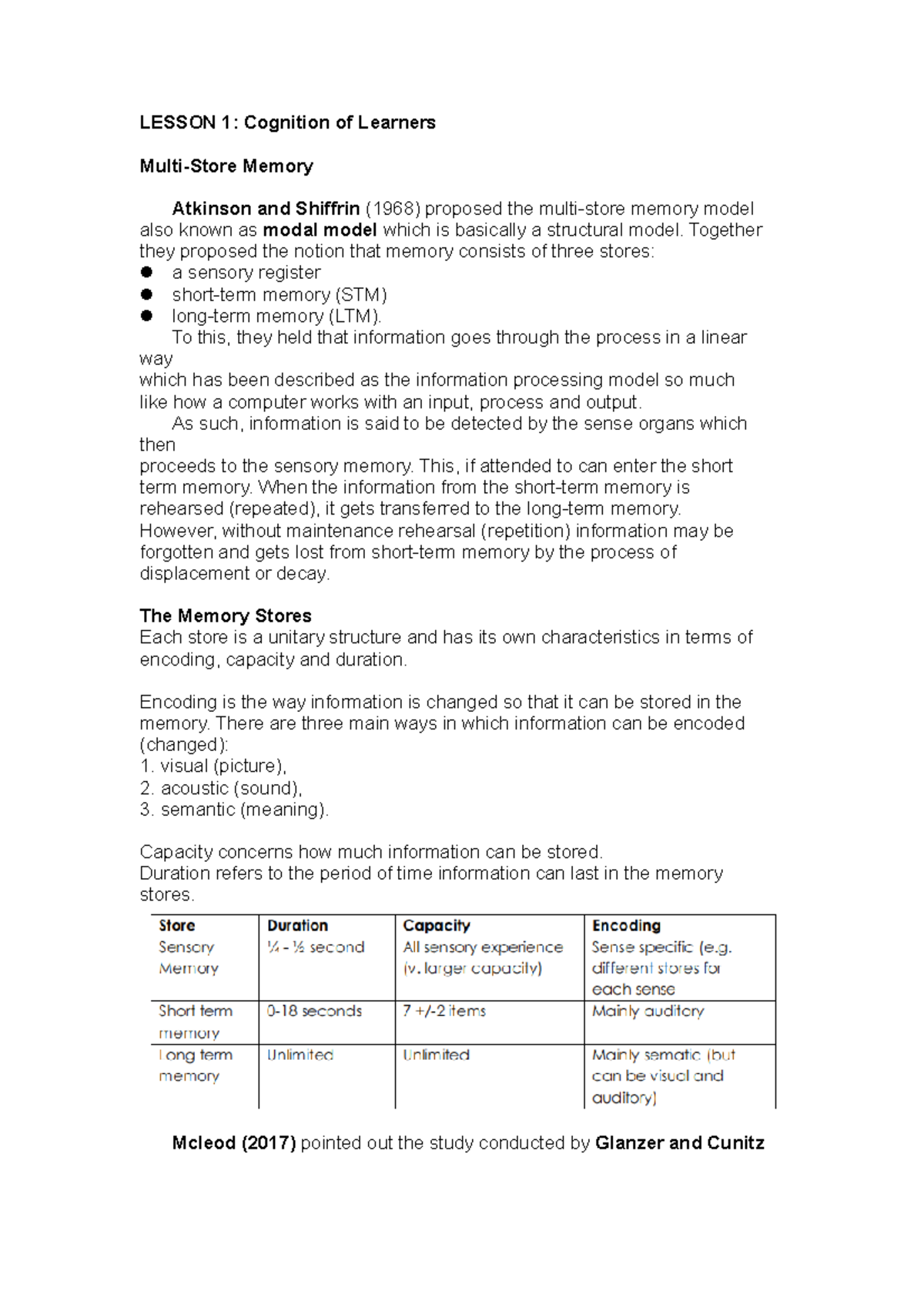 EDC 104 Lesson 1 Study Guide: Cognition and Theories of Learning - Studocu