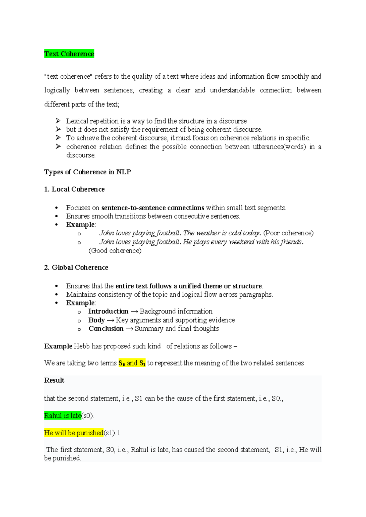NLP 06: Understanding Text Coherence and Its Types in Discourse - Studocu
