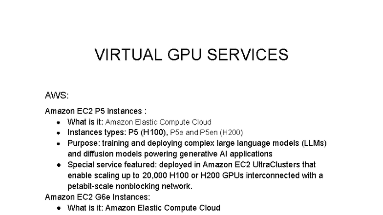 AWS Virtual GPU Services: EC2 P5 & G6e Instances Overview - Studocu