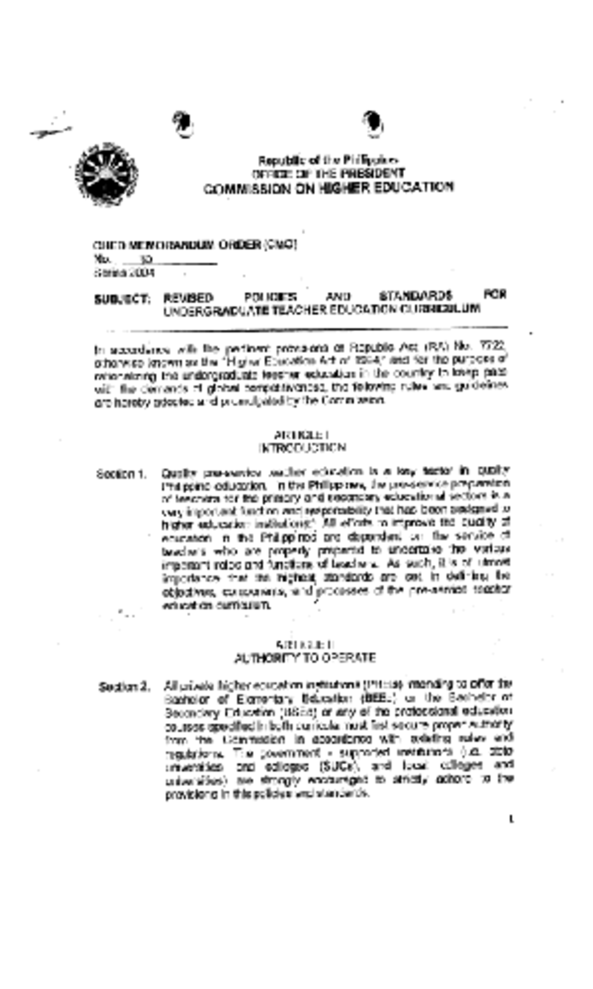 Revised Policies for Undergraduate Teacher Education Curriculum (CHED ...