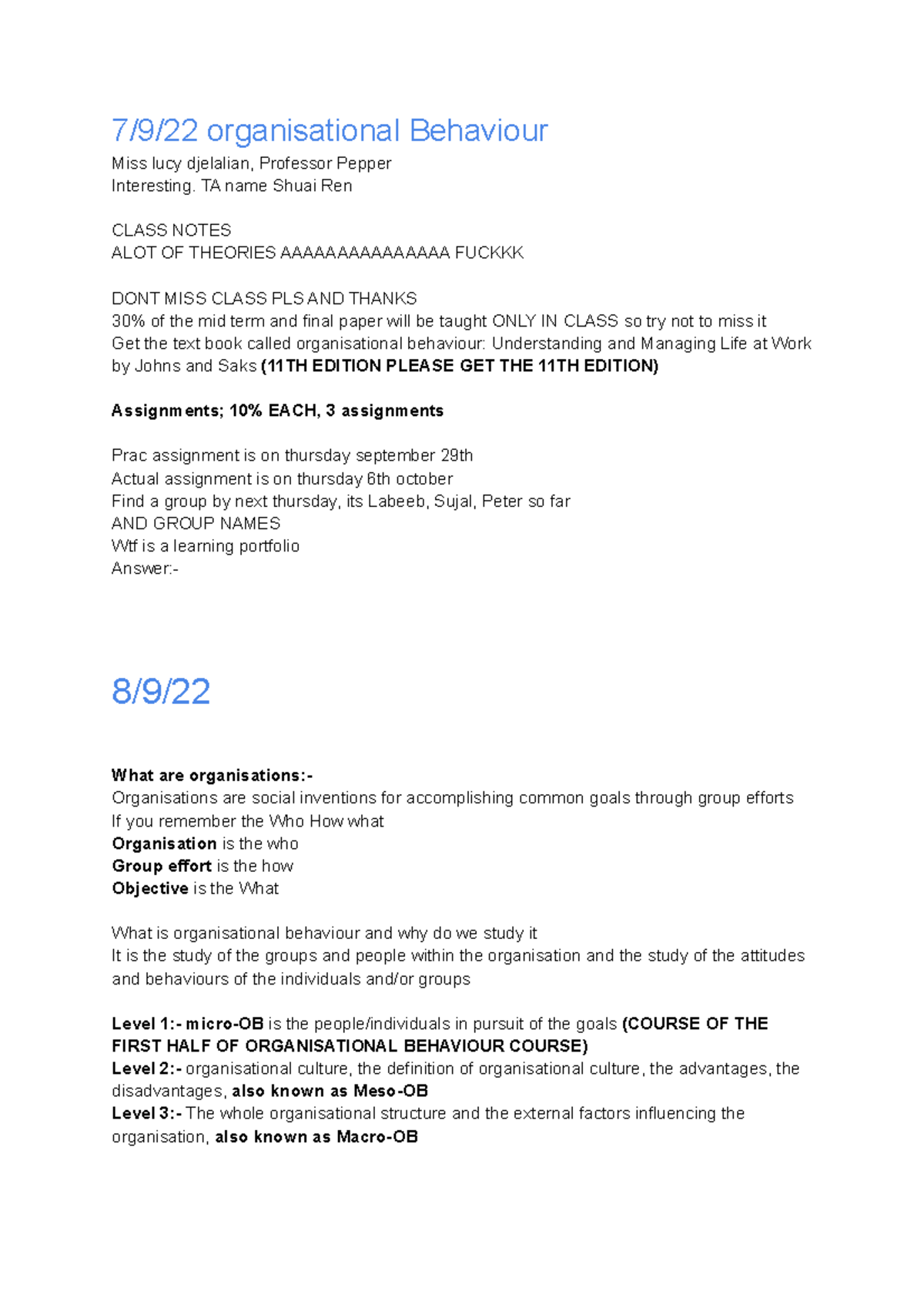 Copy of 1BA3 week 1 - dr pepper - 7/9/22 organisational Behaviour Miss ...