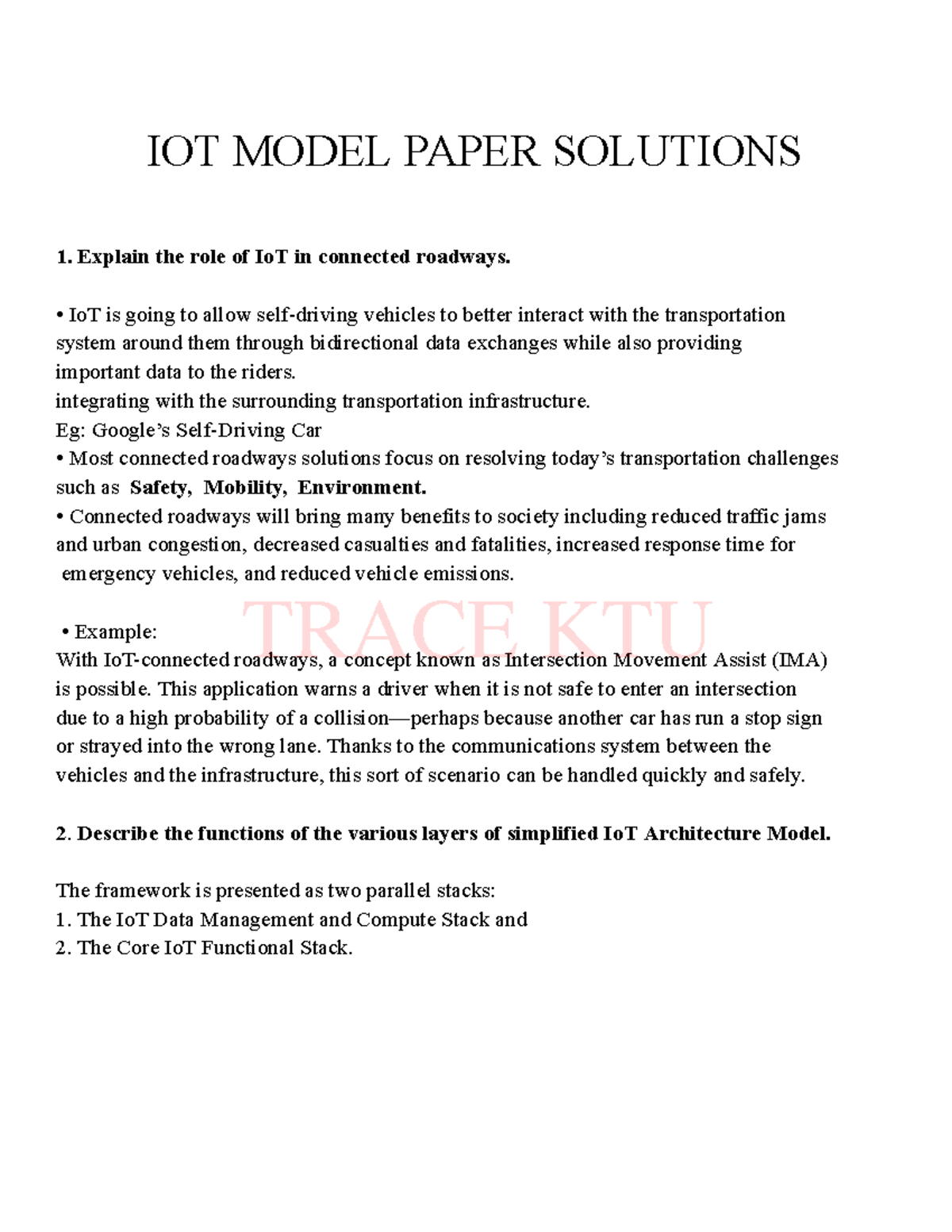 IOT Model Paper Solutions: Key Concepts and Architecture Overview TRACE ...