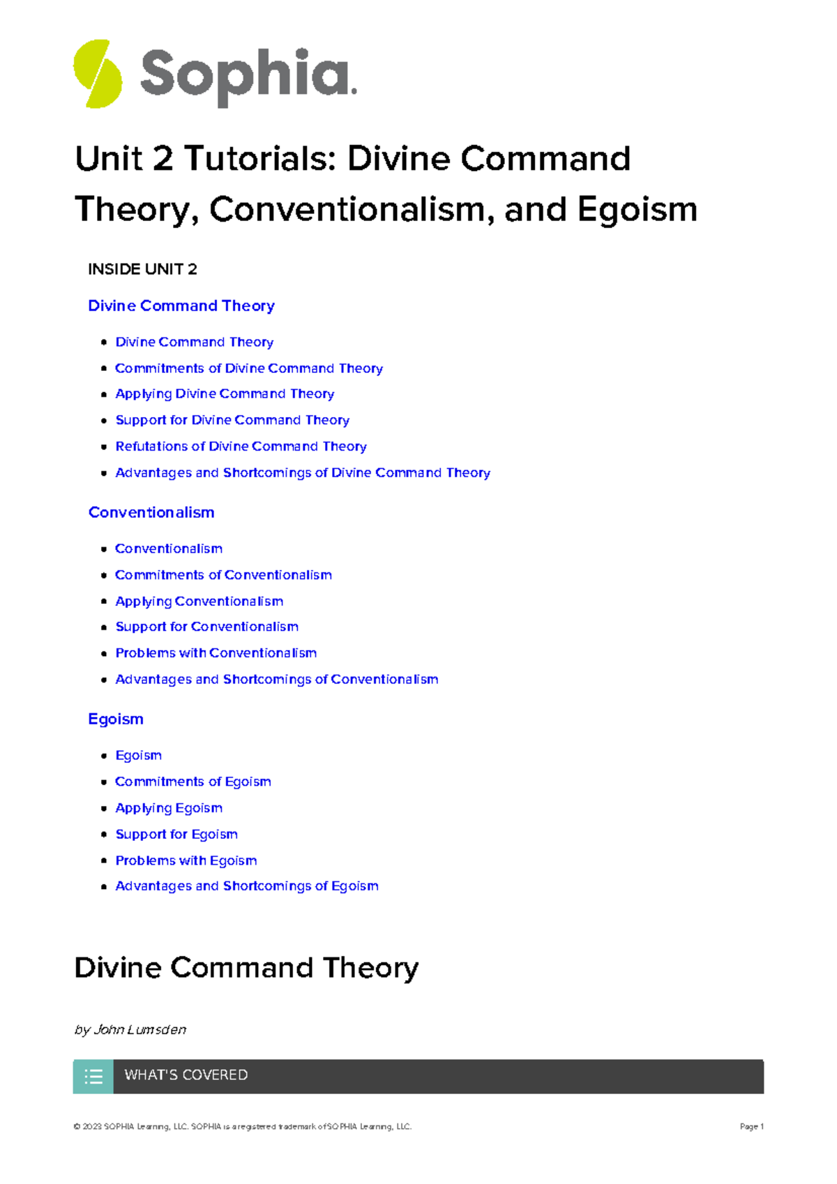 Unit 2 tutorials divine command theory conventionalism and egoism ...