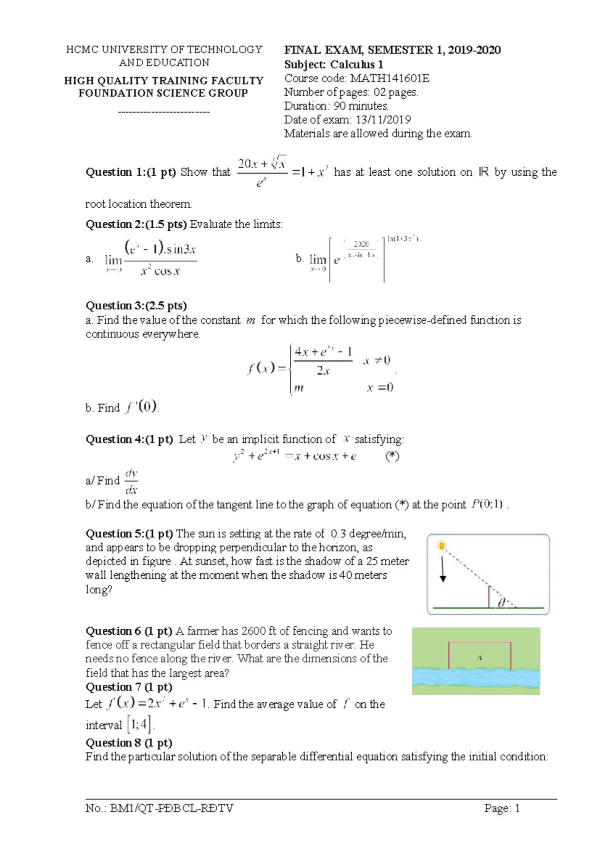 SOLUTION TO FINAL EXAM CALCULUS 1 (DA 2017) - Studocu