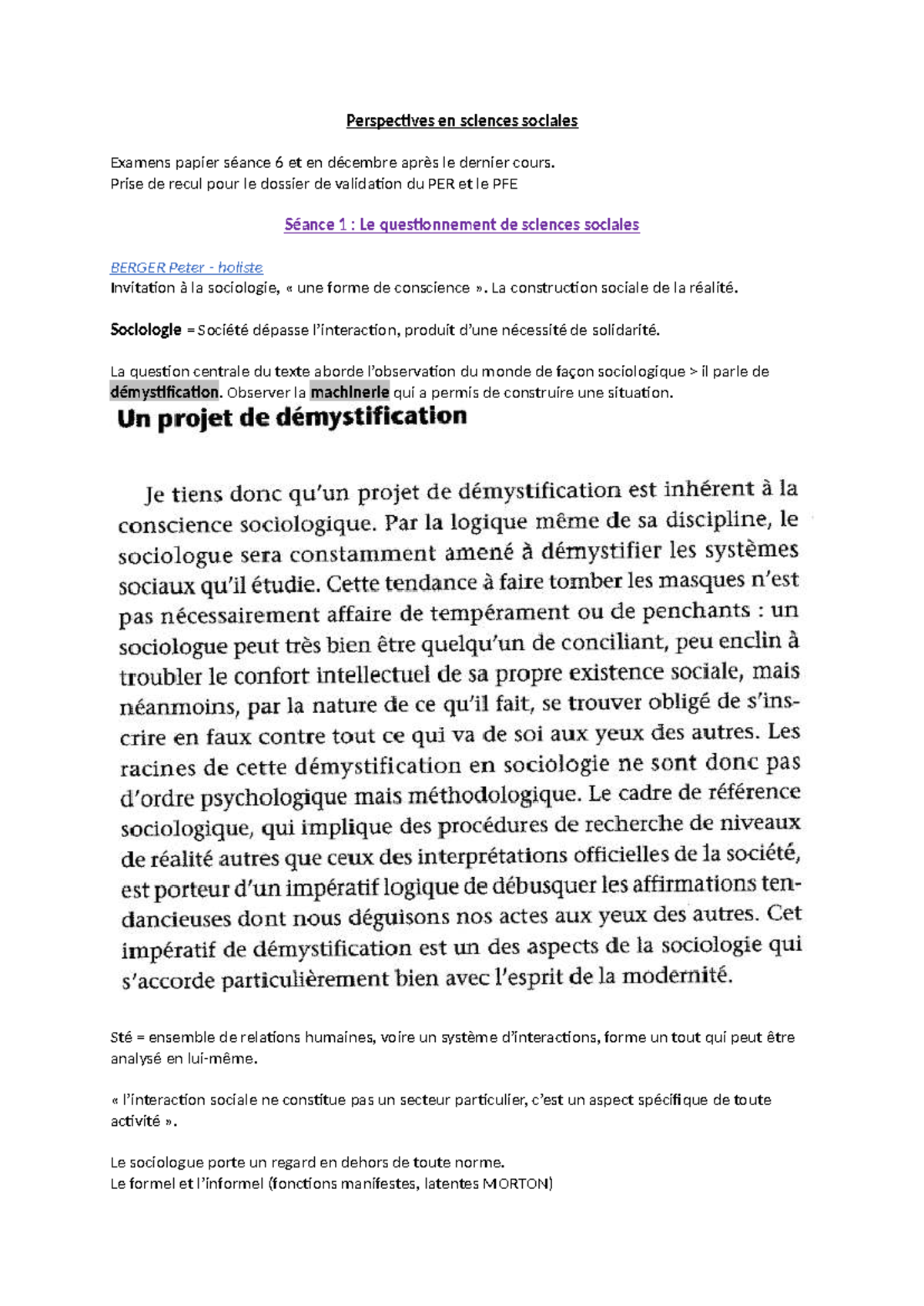 Perspectives en sciences sociales - Notes de cours Chapitre 1 - Studocu
