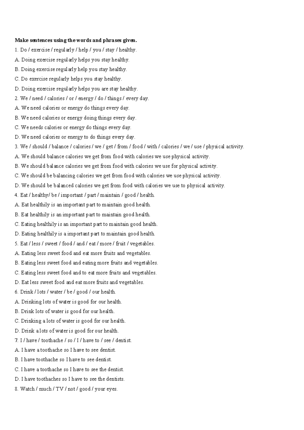 English Grammar and Health: Sentence Construction & Comprehension ...