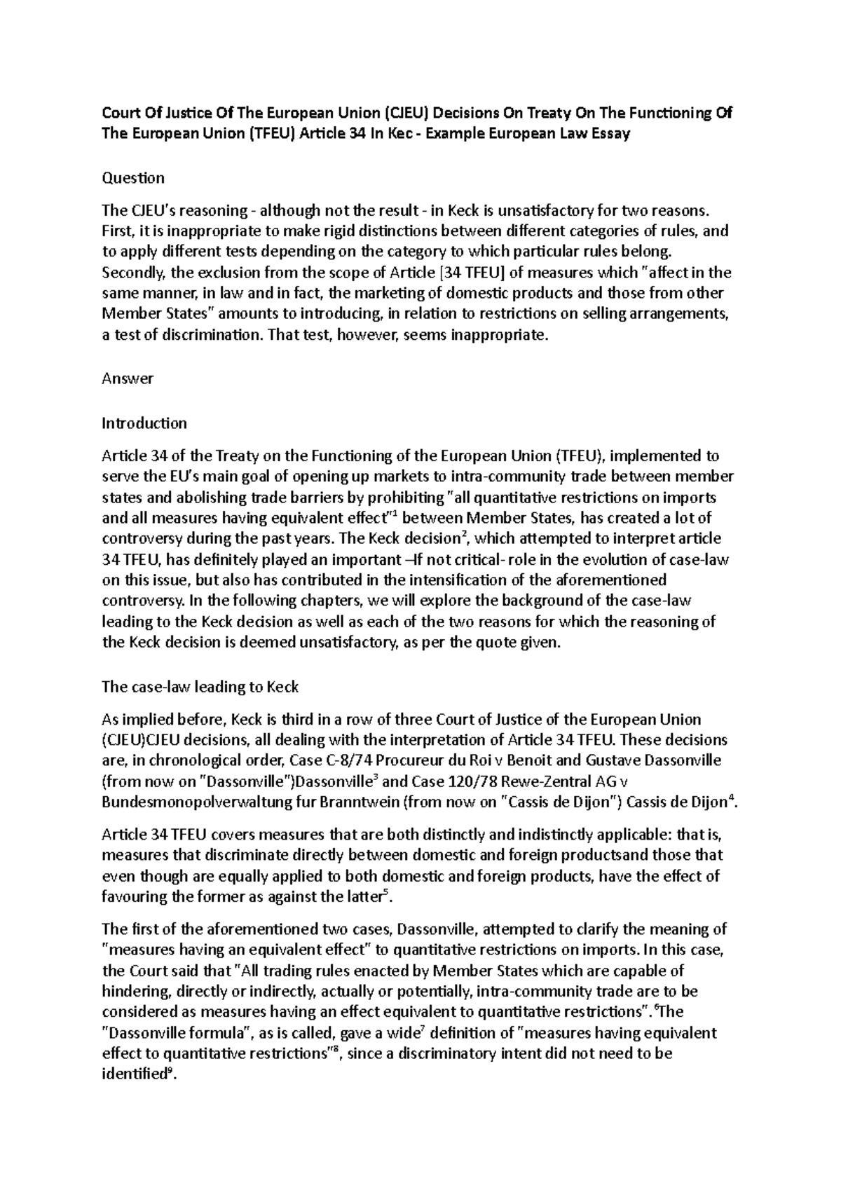 Court Of Justice Of The European Union (CJEU) Decisions On Treaty On ...