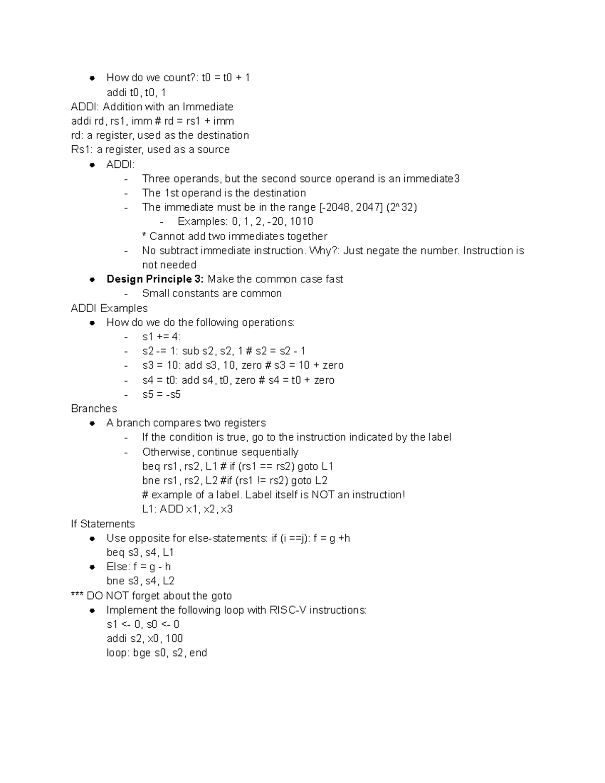 CSE 3666 Lecture 2: Understanding ADDI and Branch Instructions - Studocu