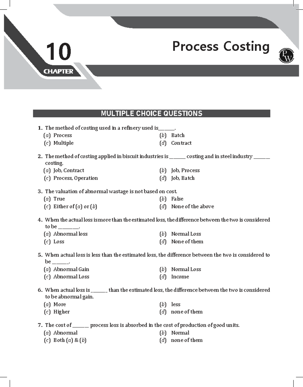 791664037 Process Costing MCQs: Chapter Review Questions - Studocu