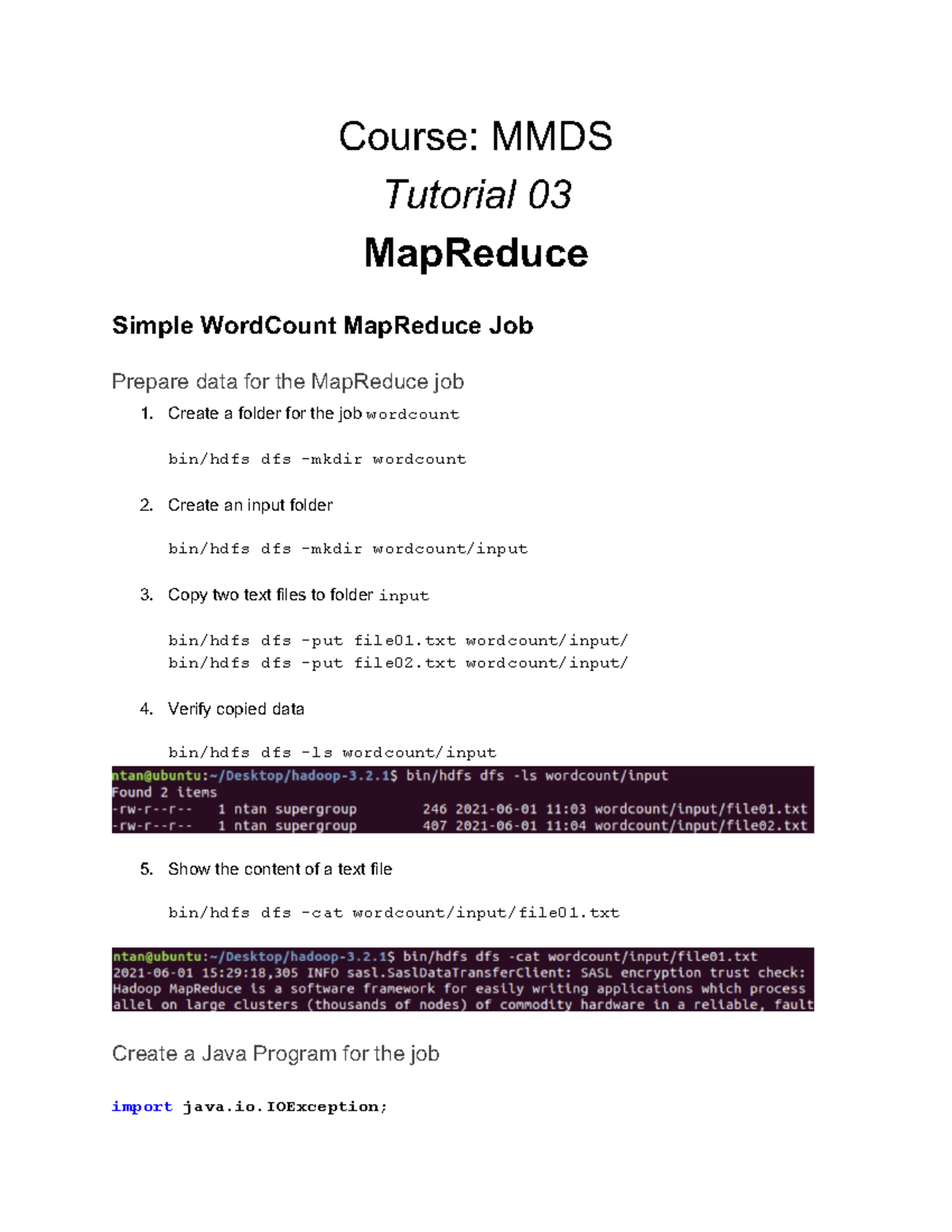 MMDS Tutorial 03 - MapReduce WordCount Job Guide - Studocu