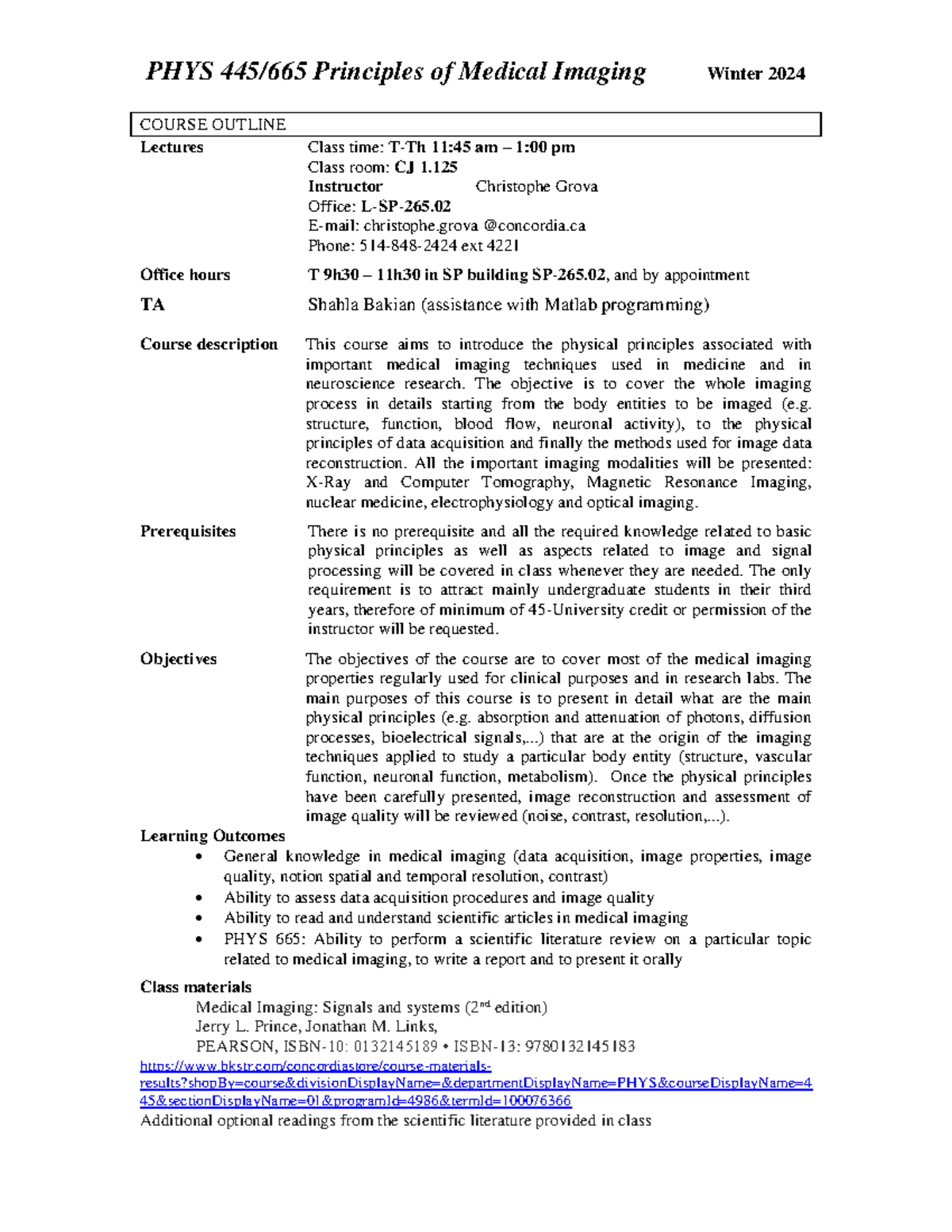 PHYS 445 Course Outline: Structure, Imaging Techniques & Learning ...