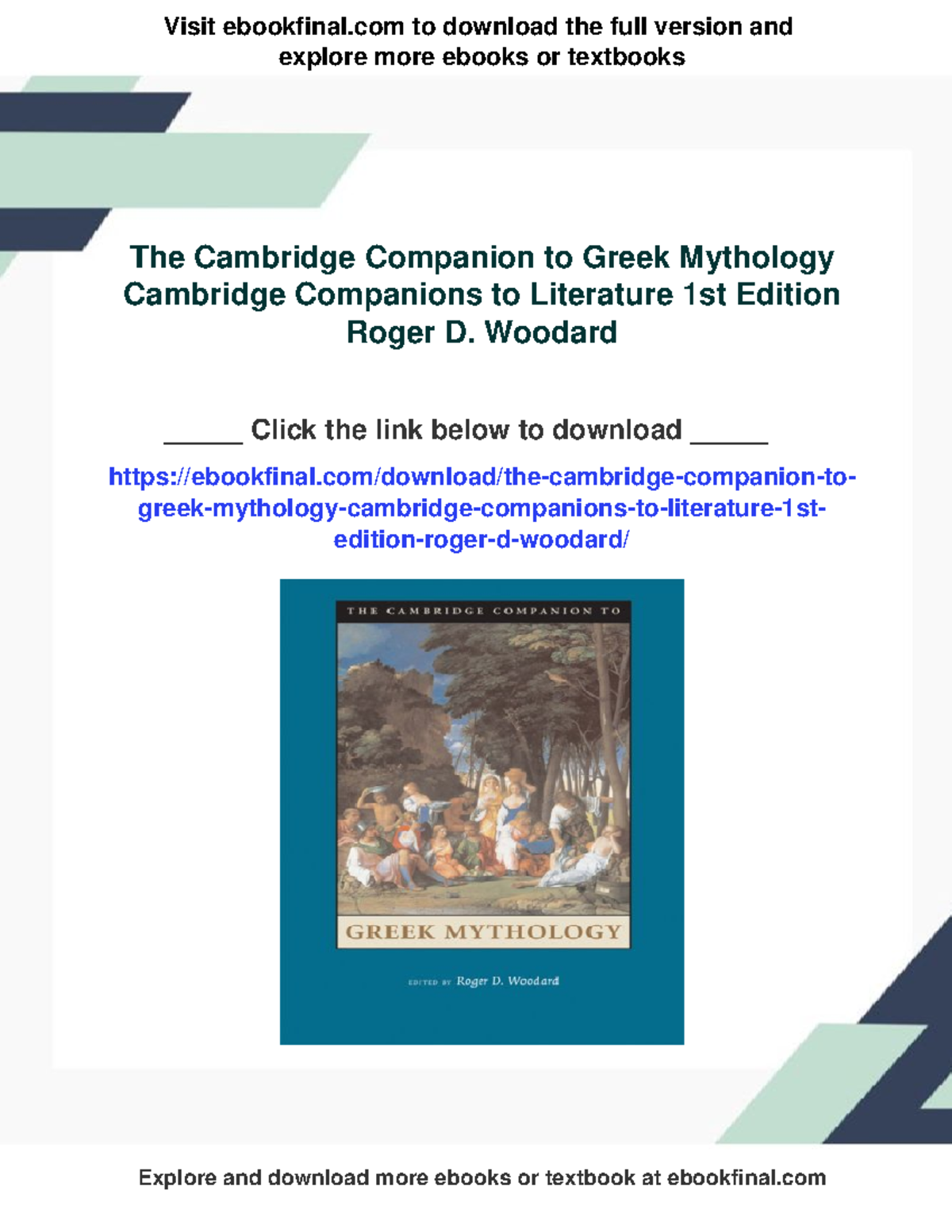 The Cambridge Companion to Greek Mythology (Cambridge Companions) - Studocu