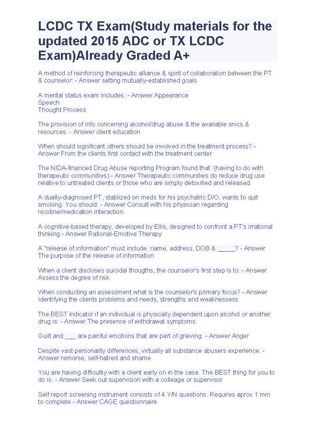 LCDC TX Exam Study Guide: Updated 2015 ADC & TX LCDC Exam Materials ...