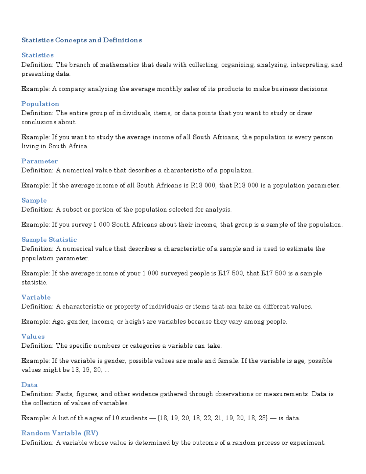 BUS132 Chapter 1: Key Statistics Concepts and Definitions - Studocu