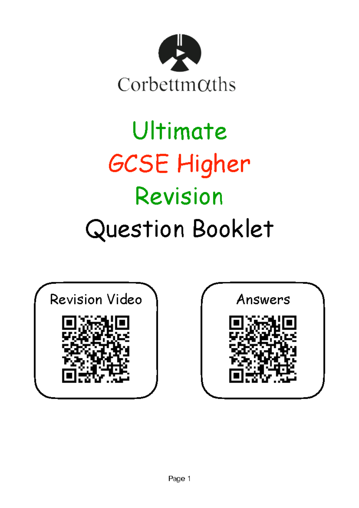 Ultimate GCSE Higher Revision Question Booklet: Video Answers & Content ...