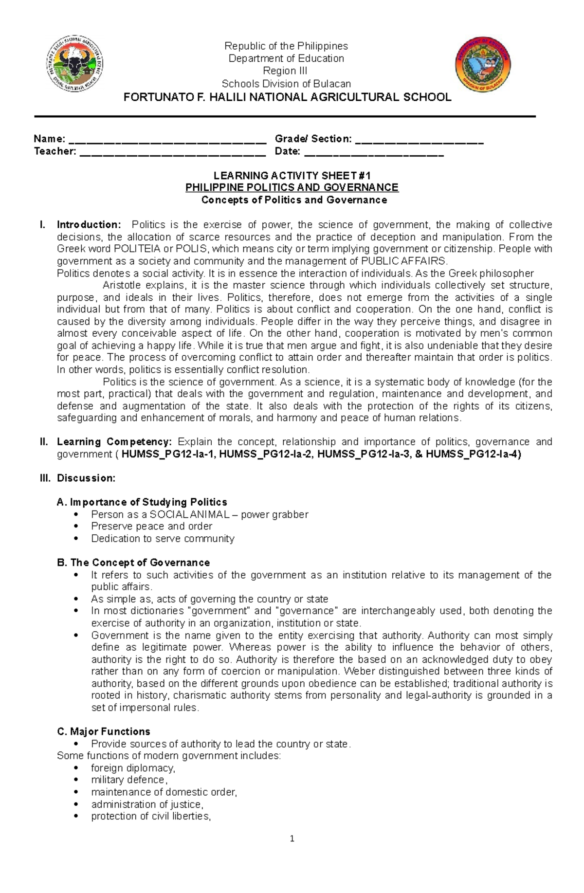 HUMSS_PG12 Week 1 - Understanding Politics and Governance Concepts ...