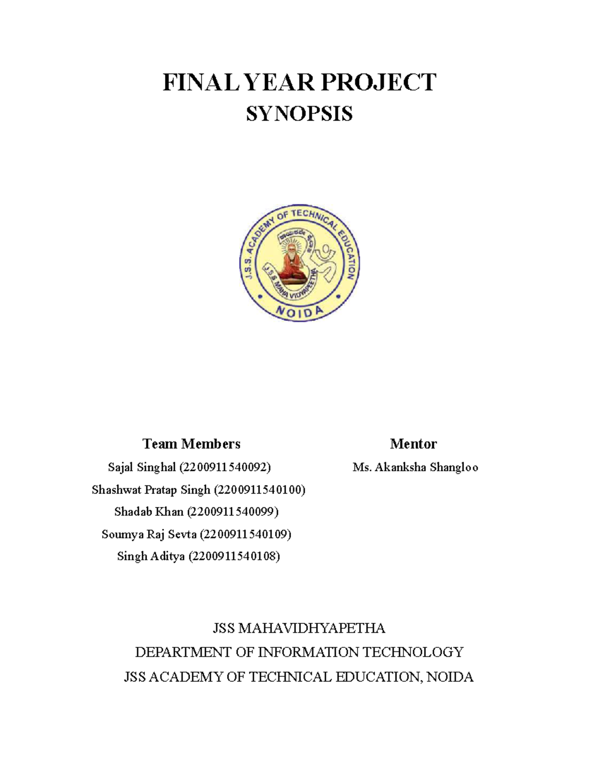 FINAL YEAR PROJECT SYNOPSIS: AI-Driven Crop Disease Detection System ...