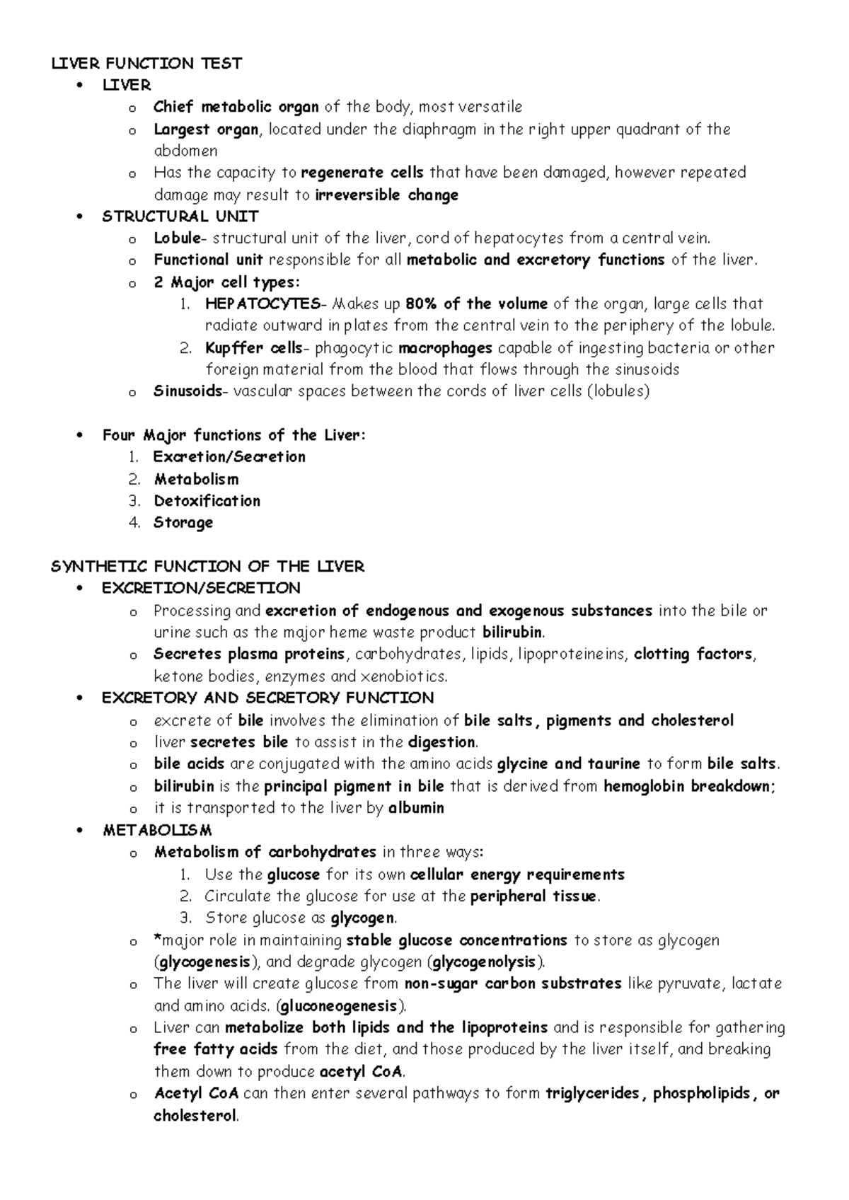 LIVER FUNCTION TEST: Key Concepts and Metabolic Roles - Studocu