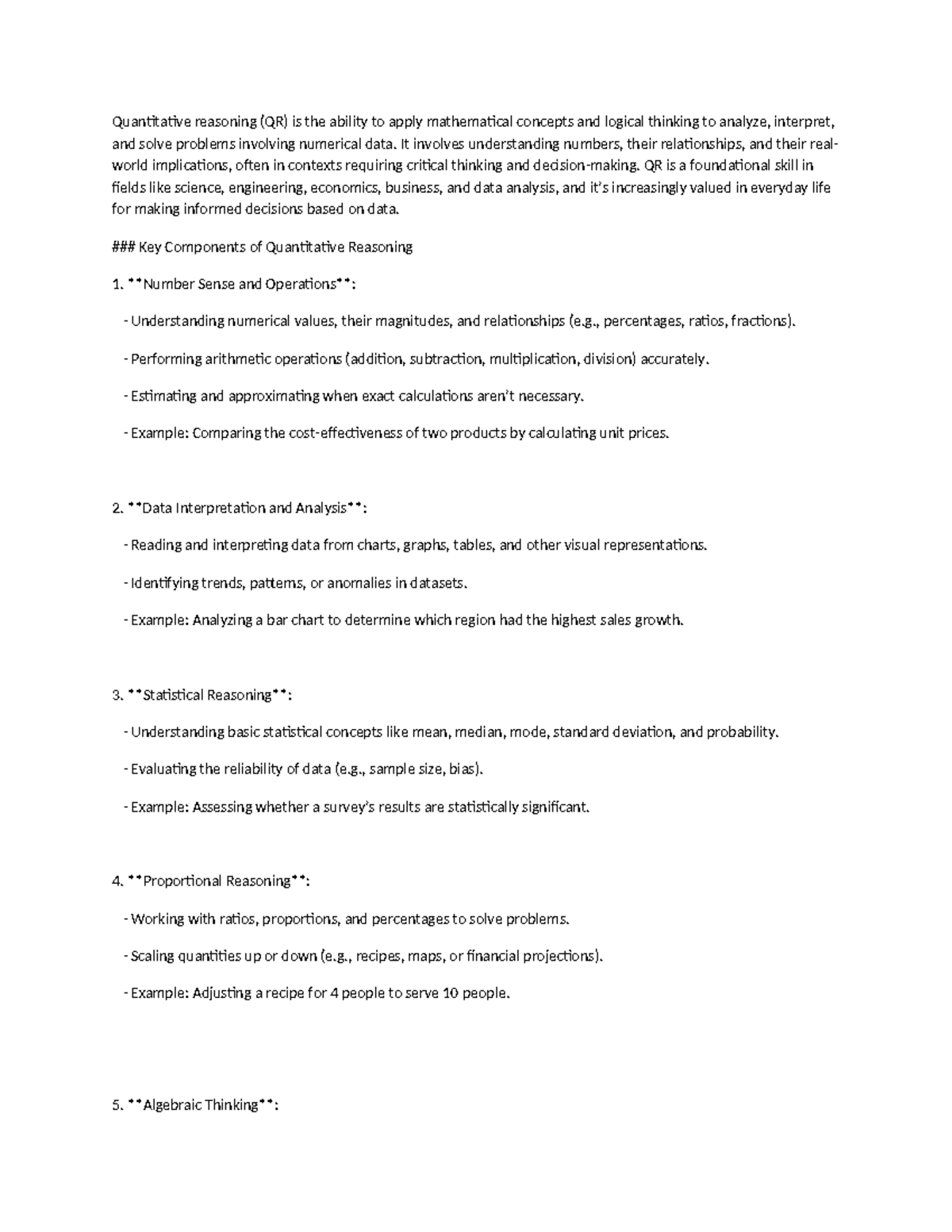 Introduction to Quantitative Reasoning (QR) Concepts and Applications ...