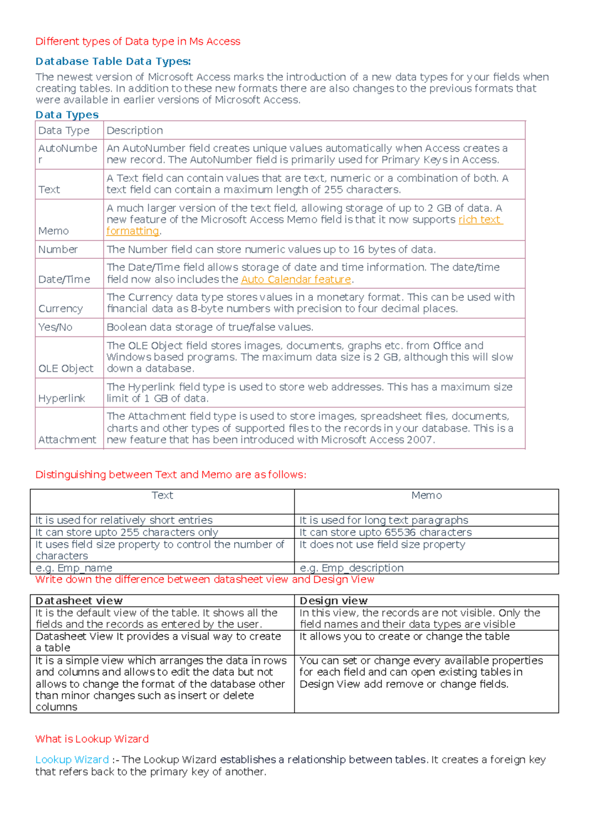 Ms Access 2007 of Bigganers - Different types of Data type in Ms Access ...