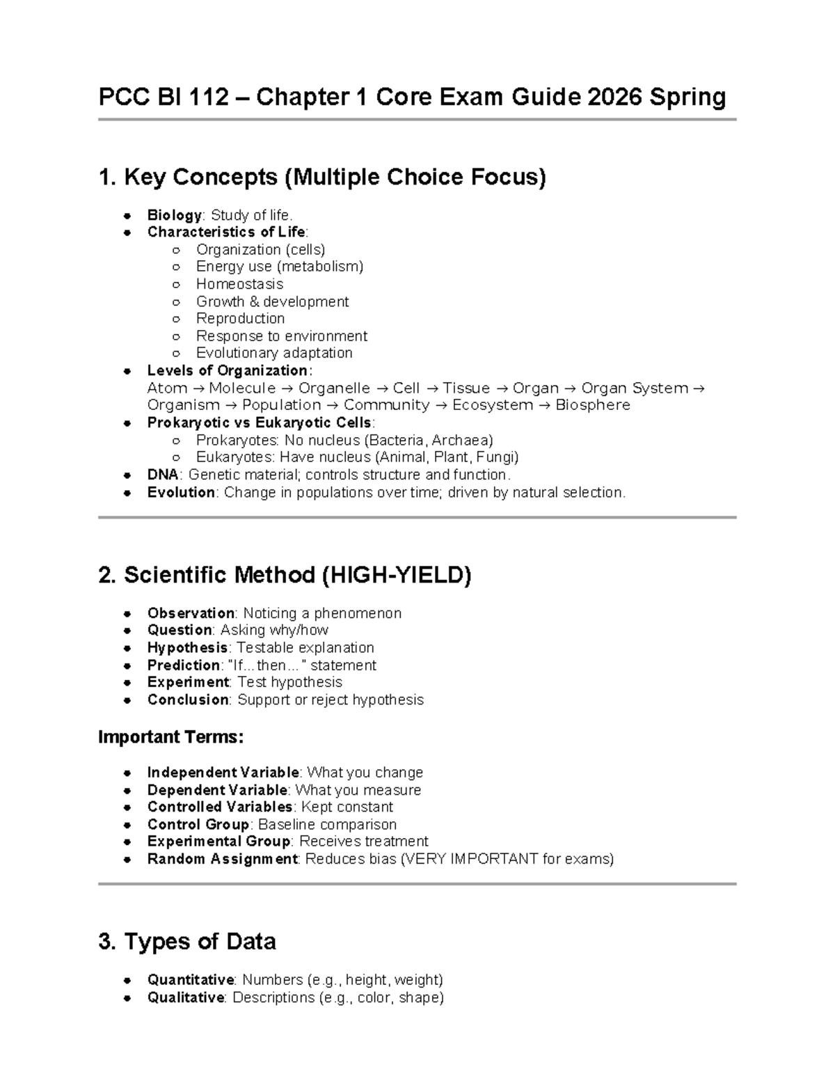 PCC BI 112 Chapter 1 Core Exam Study Guide - Key Concepts & Methods ...