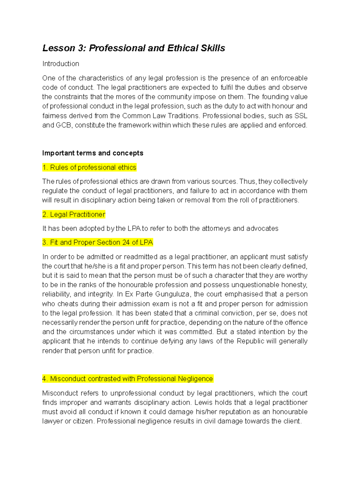 Lesson 3: Professional Ethics and Skills in Legal Practice - Studocu