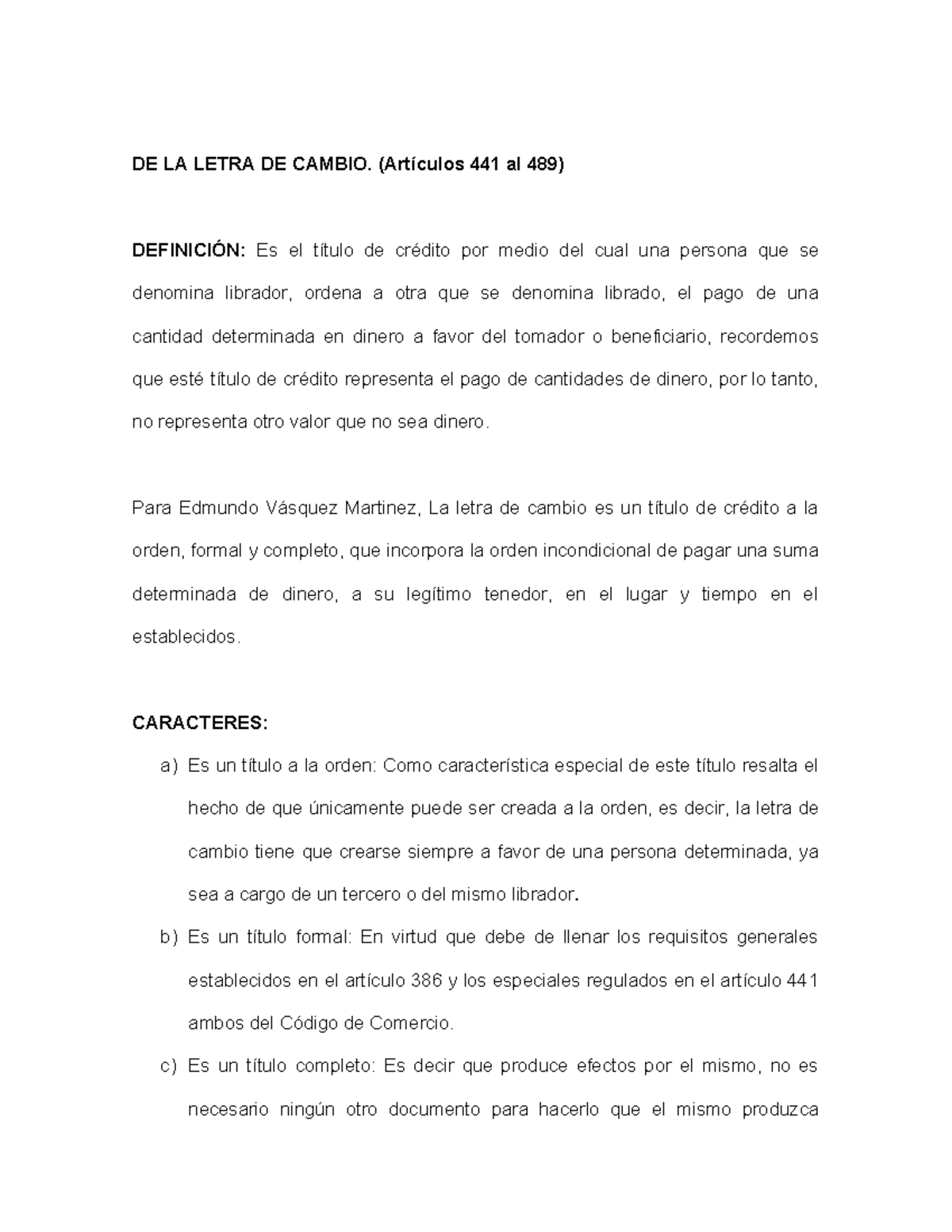 Definición de la Letra de Cambio: Artículos 441-489 del Código de ...