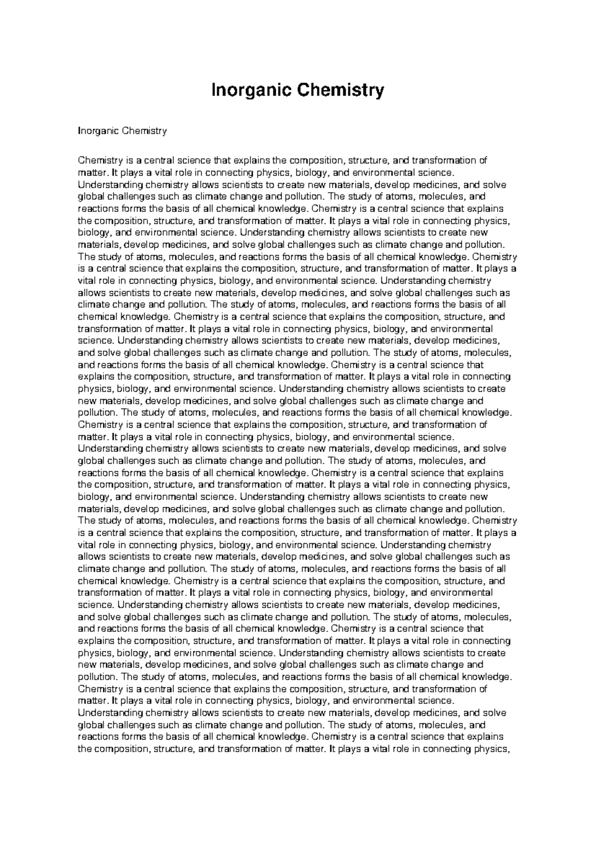 Inorganic Chemistry Overview: Key Concepts and Applications (CHEM 9 ...